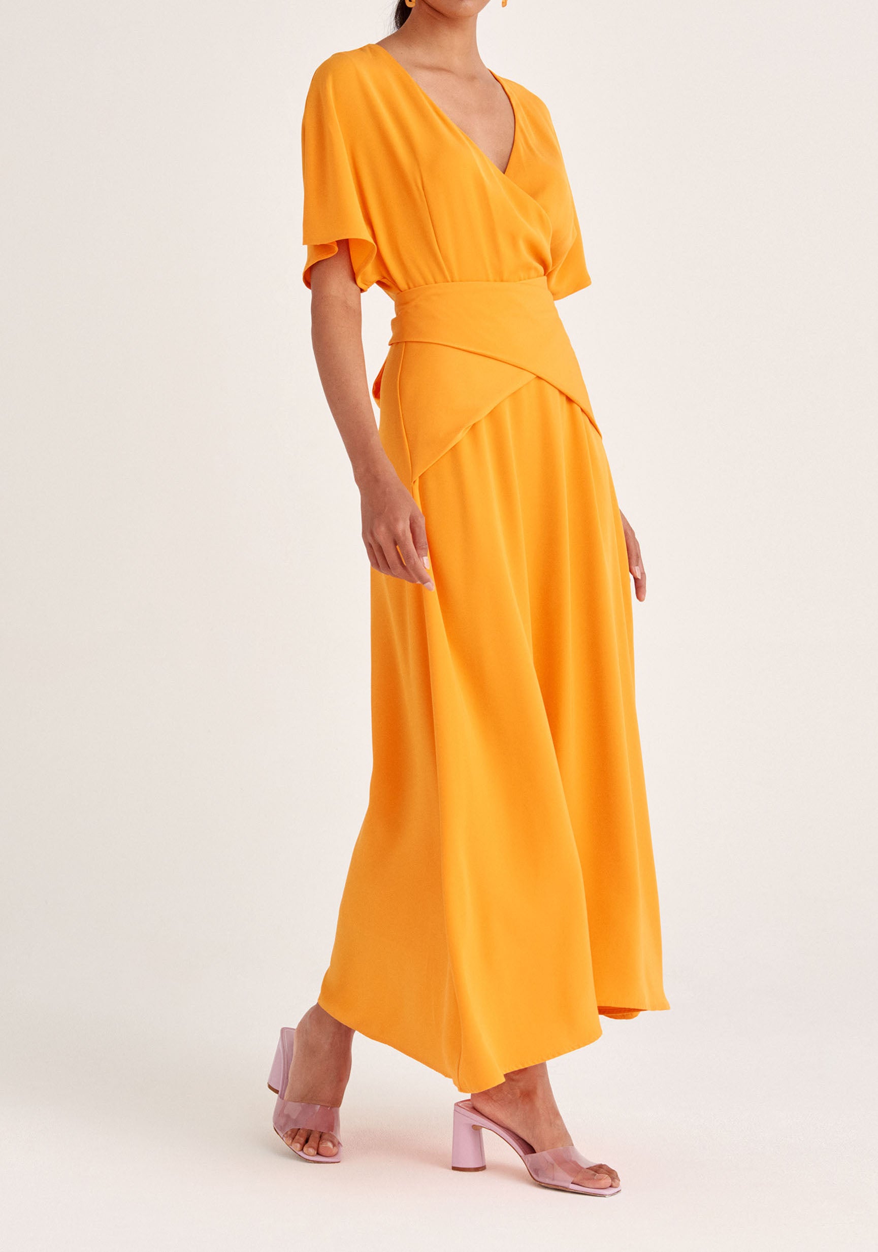 Paisie Bell Sleeve Maxi Dress in Orange