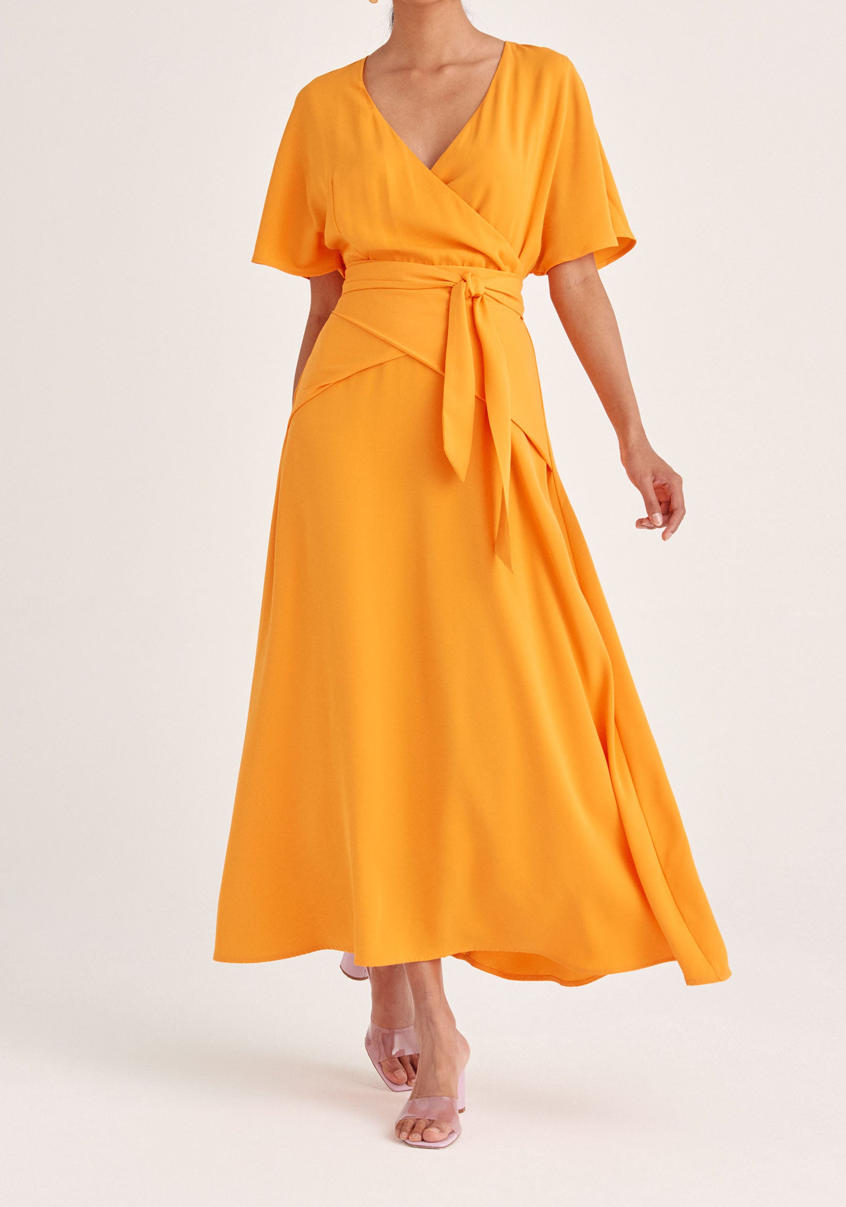 Paisie Bell Sleeve Maxi Dress in Orange