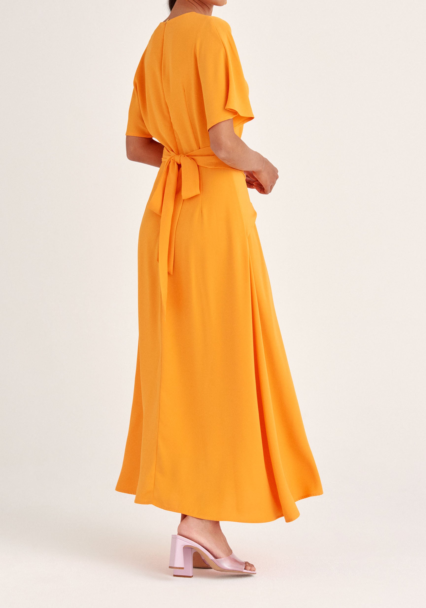 Paisie Bell Sleeve Maxi Dress in Orange Back