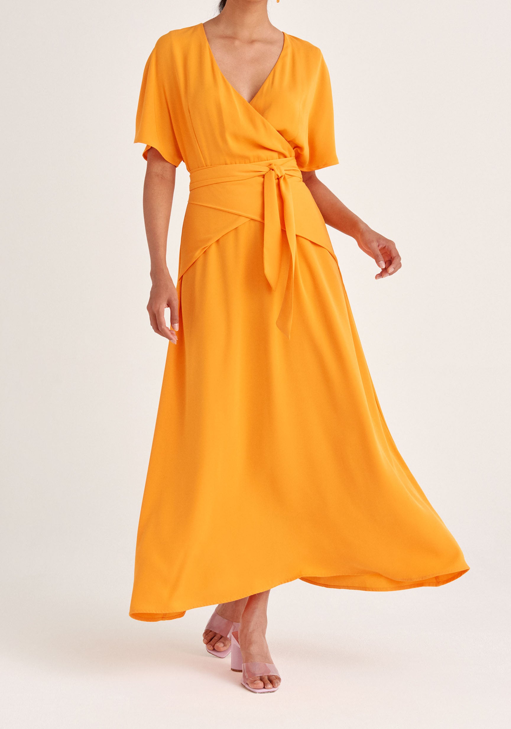 Paisie Bell Sleeve Maxi Dress in Orange