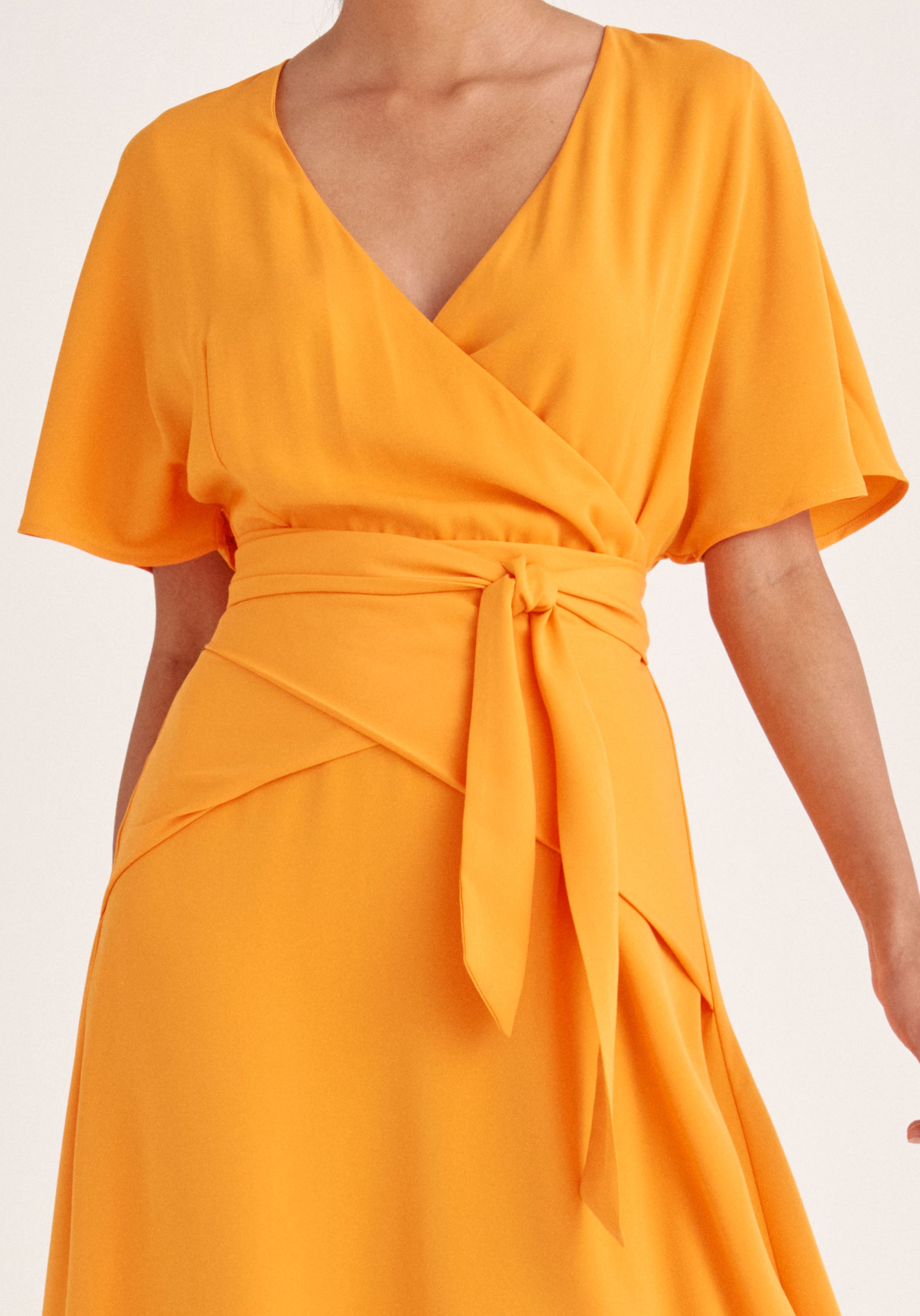 Paisie Bell Sleeve Maxi Dress in Orange Close Up