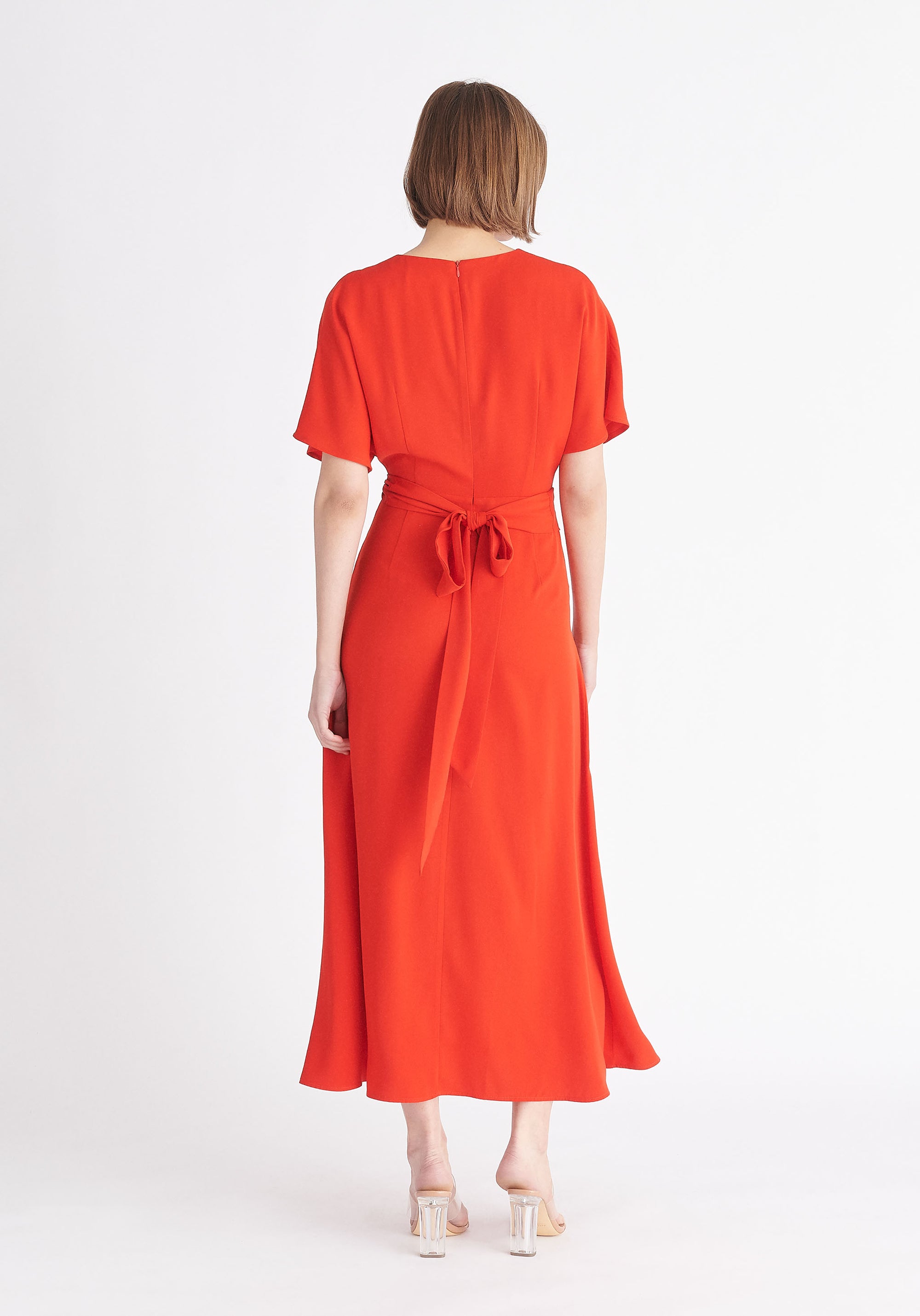 Paisie Bell Sleeve Maxi Dress in Red Back