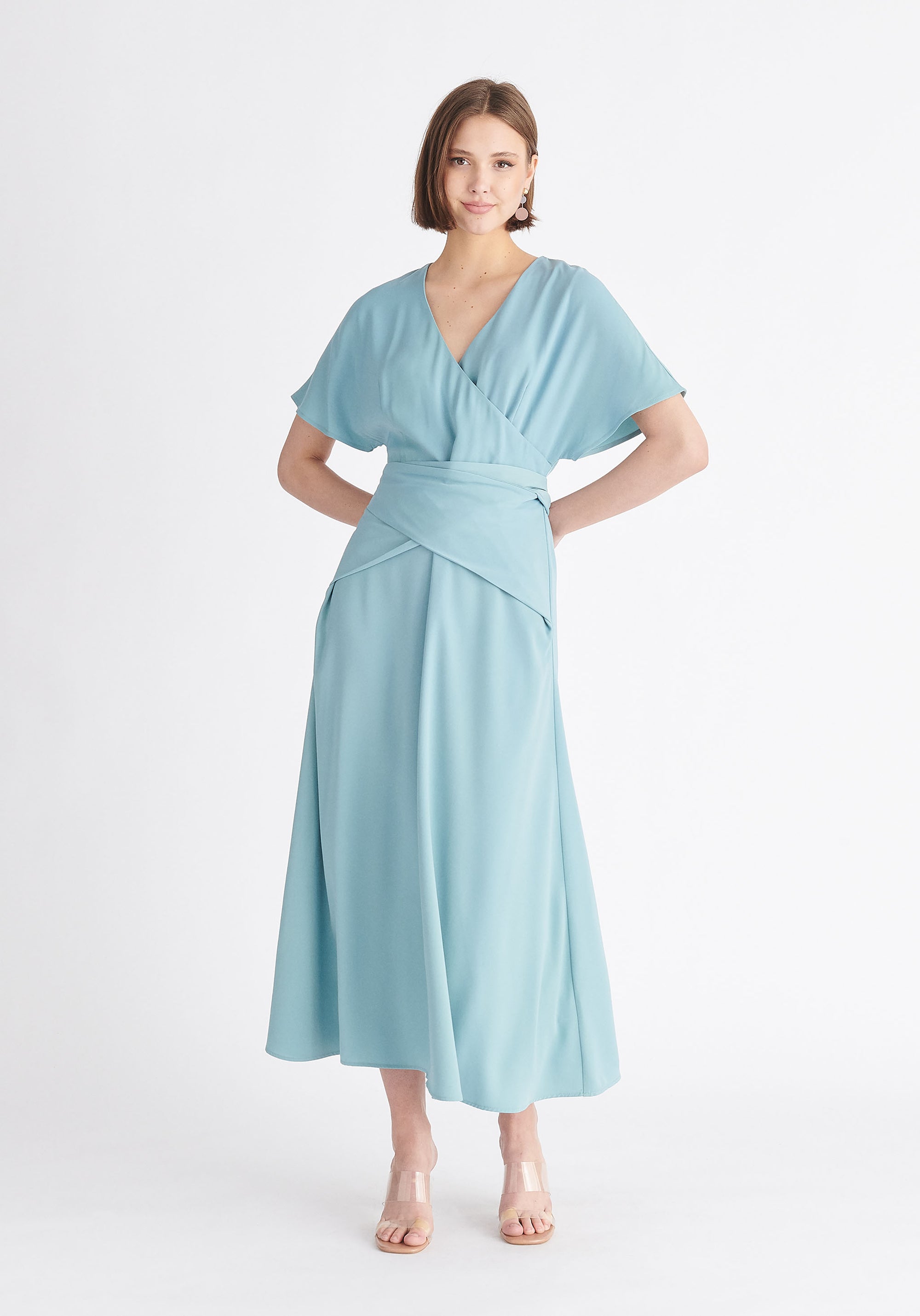 Paisie Bell Sleeve Maxi Dress in Teal