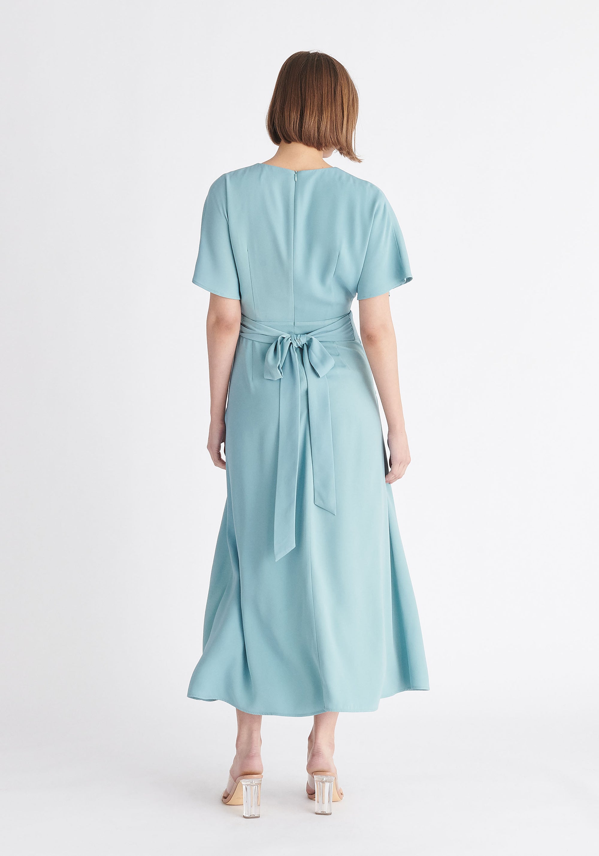 Paisie Bell Sleeve Maxi Dress in Teal Back