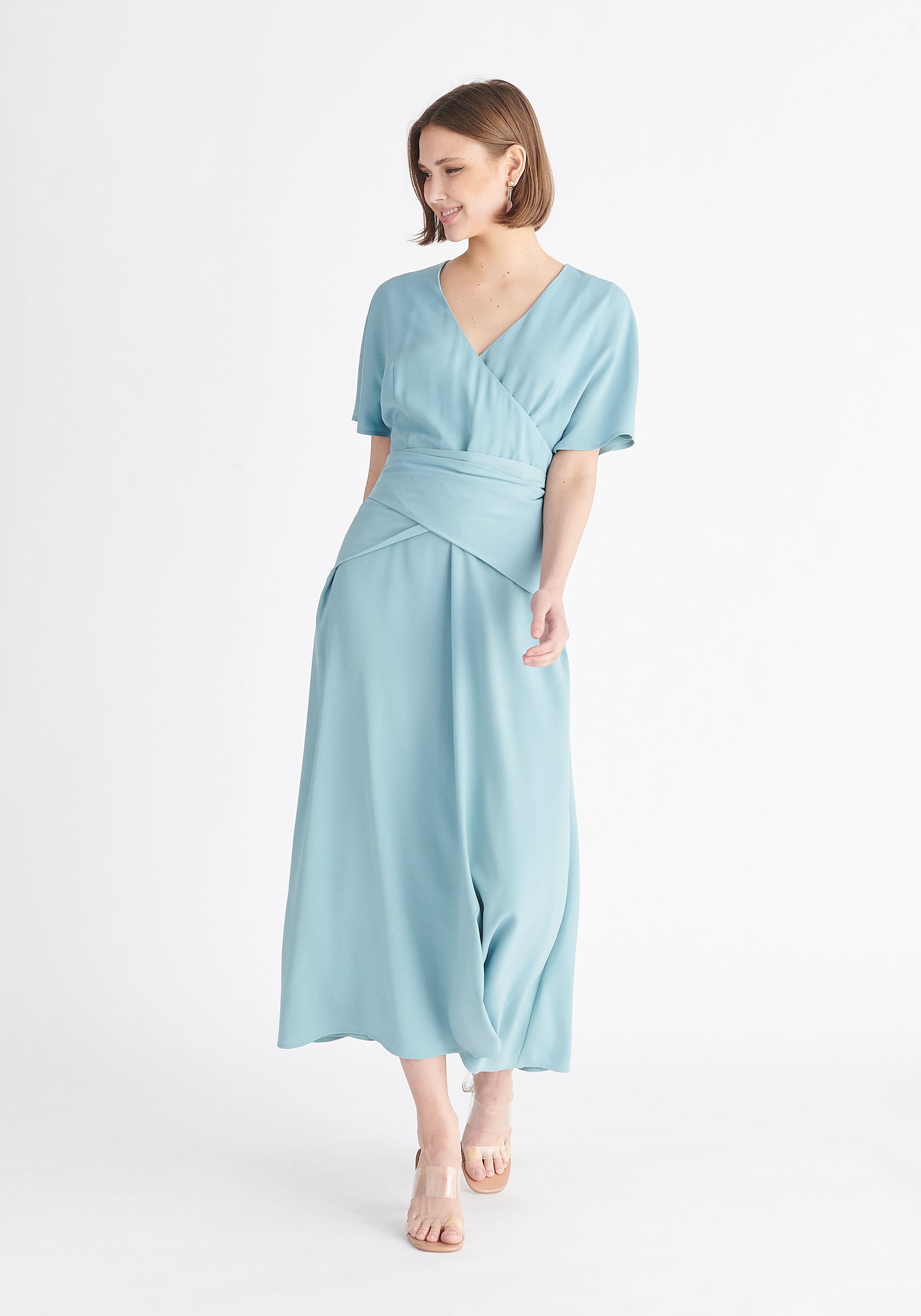 Paisie Bell Sleeve Maxi Dress in Teal