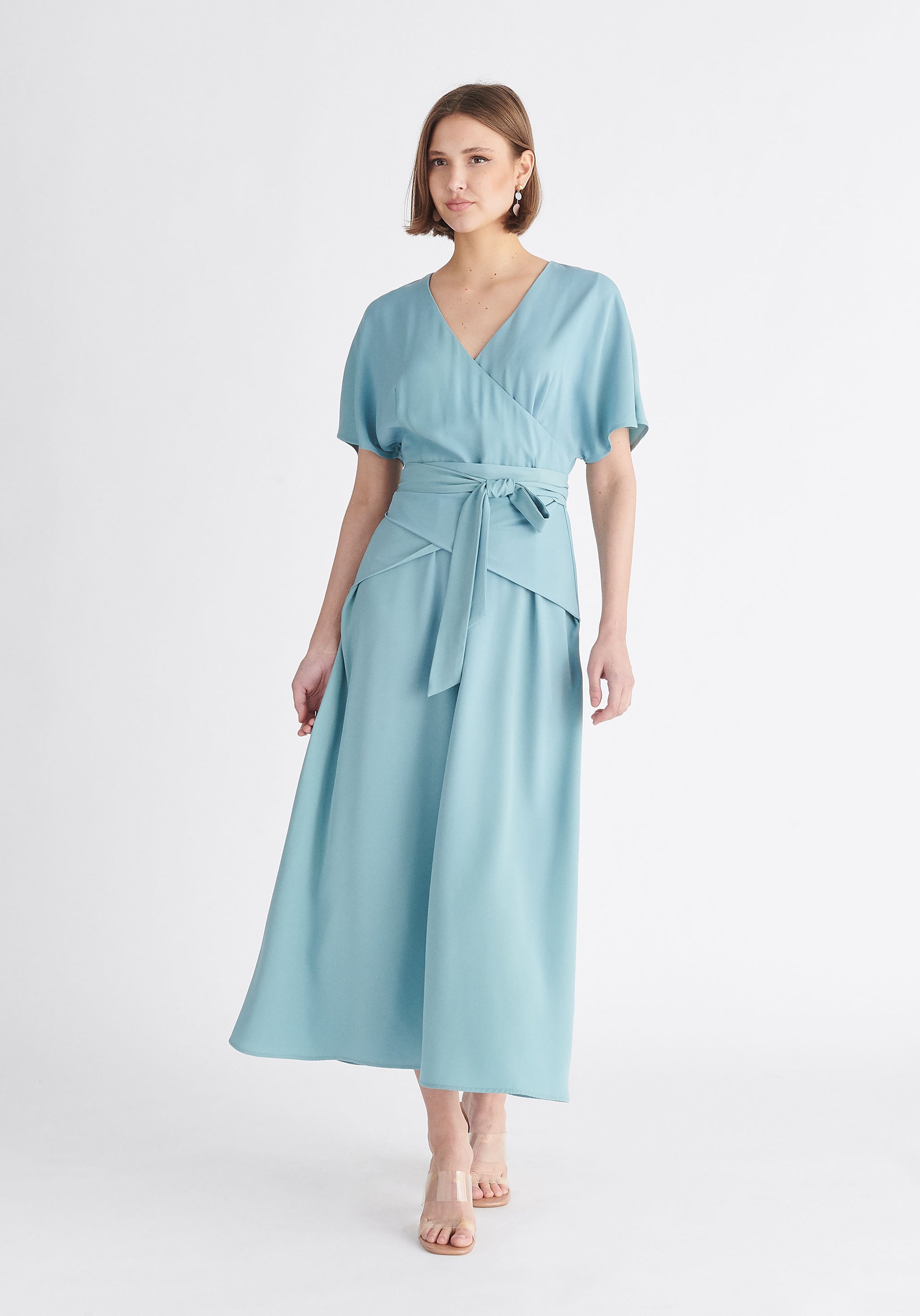 Paisie Bell Sleeve Maxi Dress in Teal