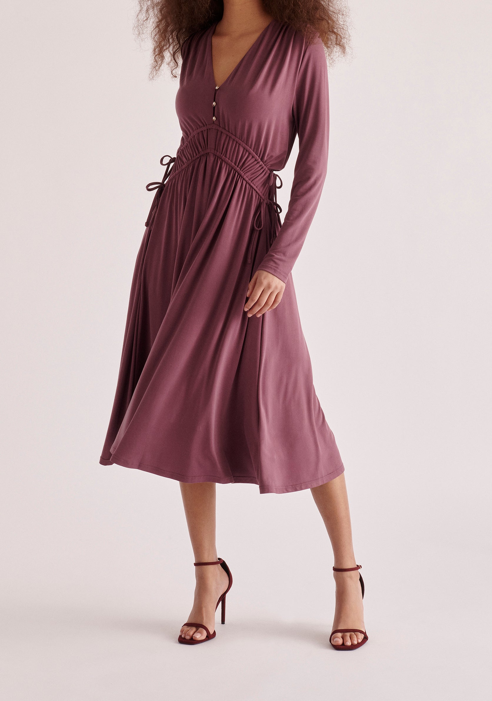 Paisie Ruched Waist Modal Dress in Purple