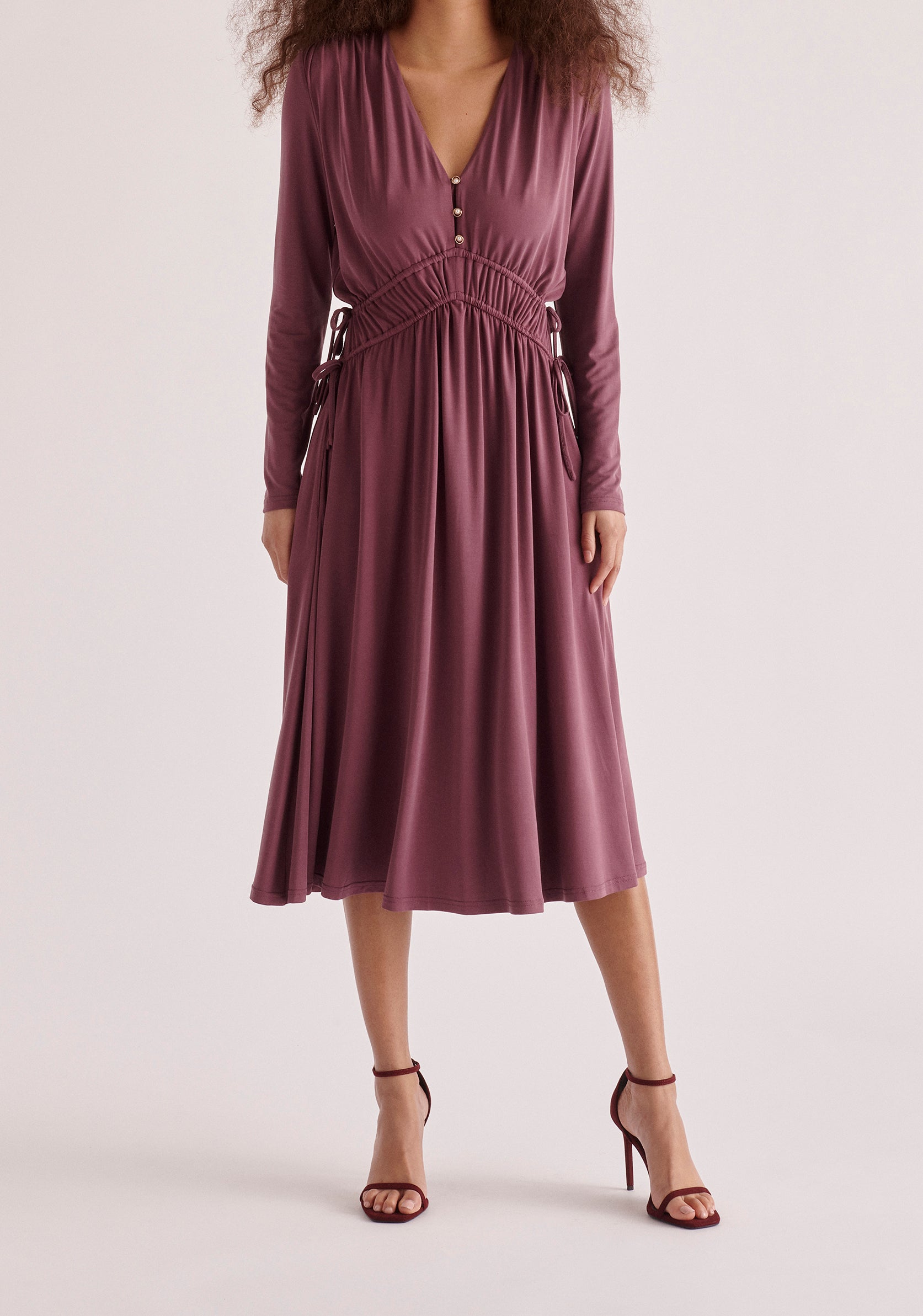 Paisie Ruched Waist Modal Dress in Purple