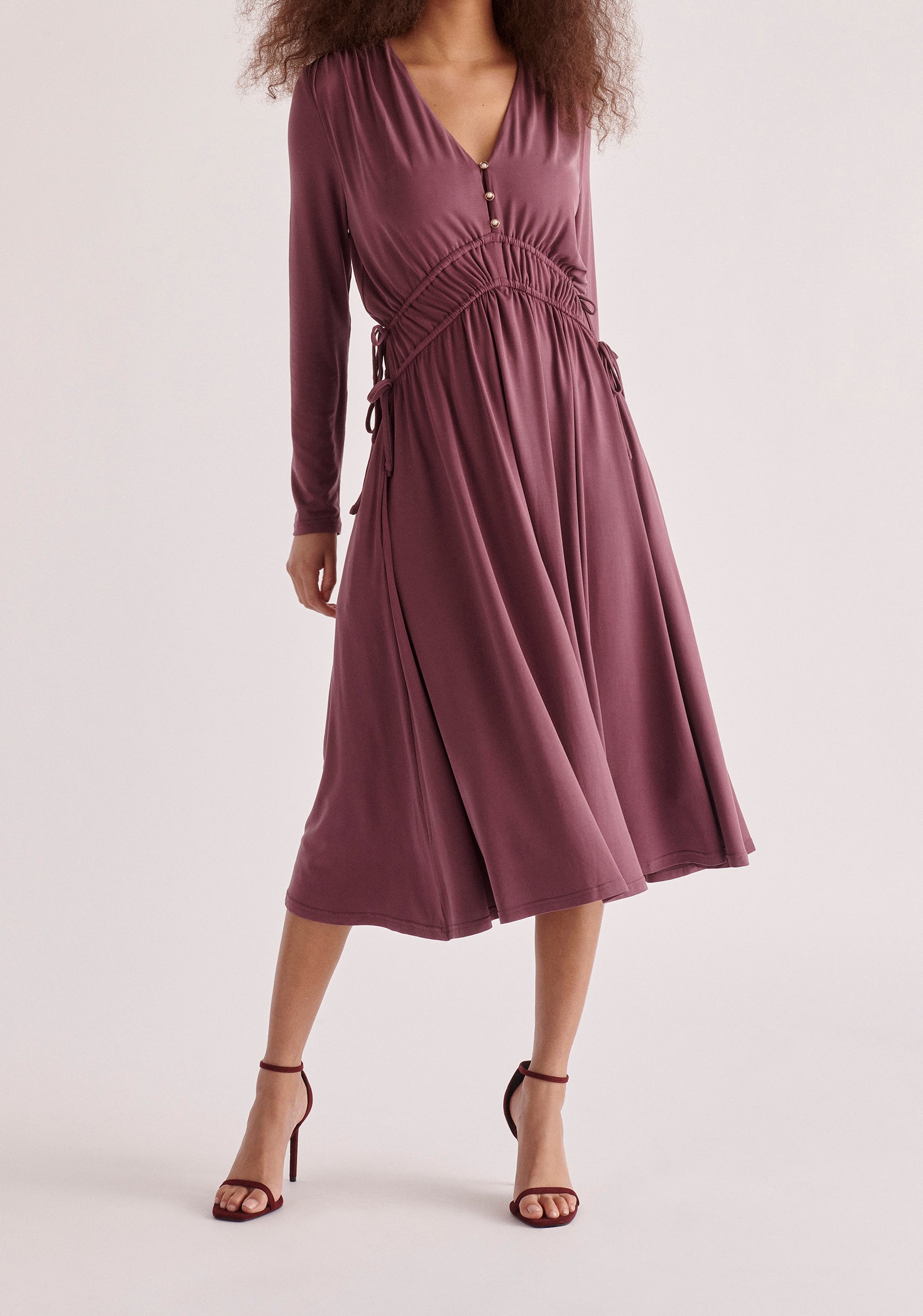 Paisie Ruched Waist Modal Dress in Purple