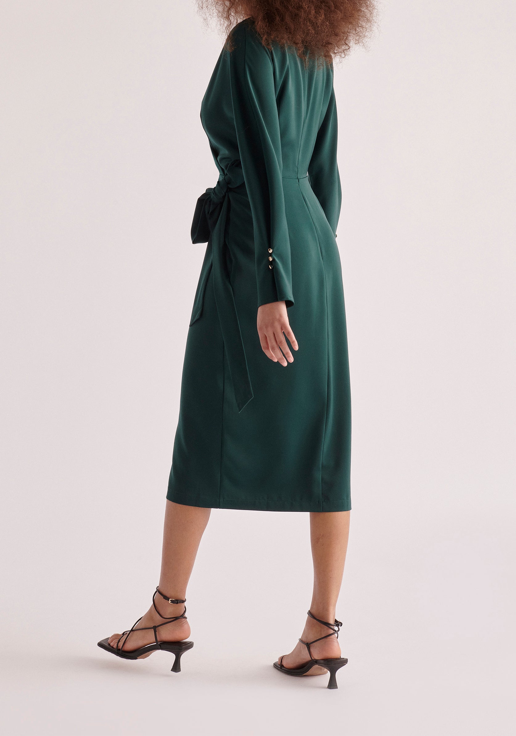 Paisie Satin Wrap Dress in Dark Green Side