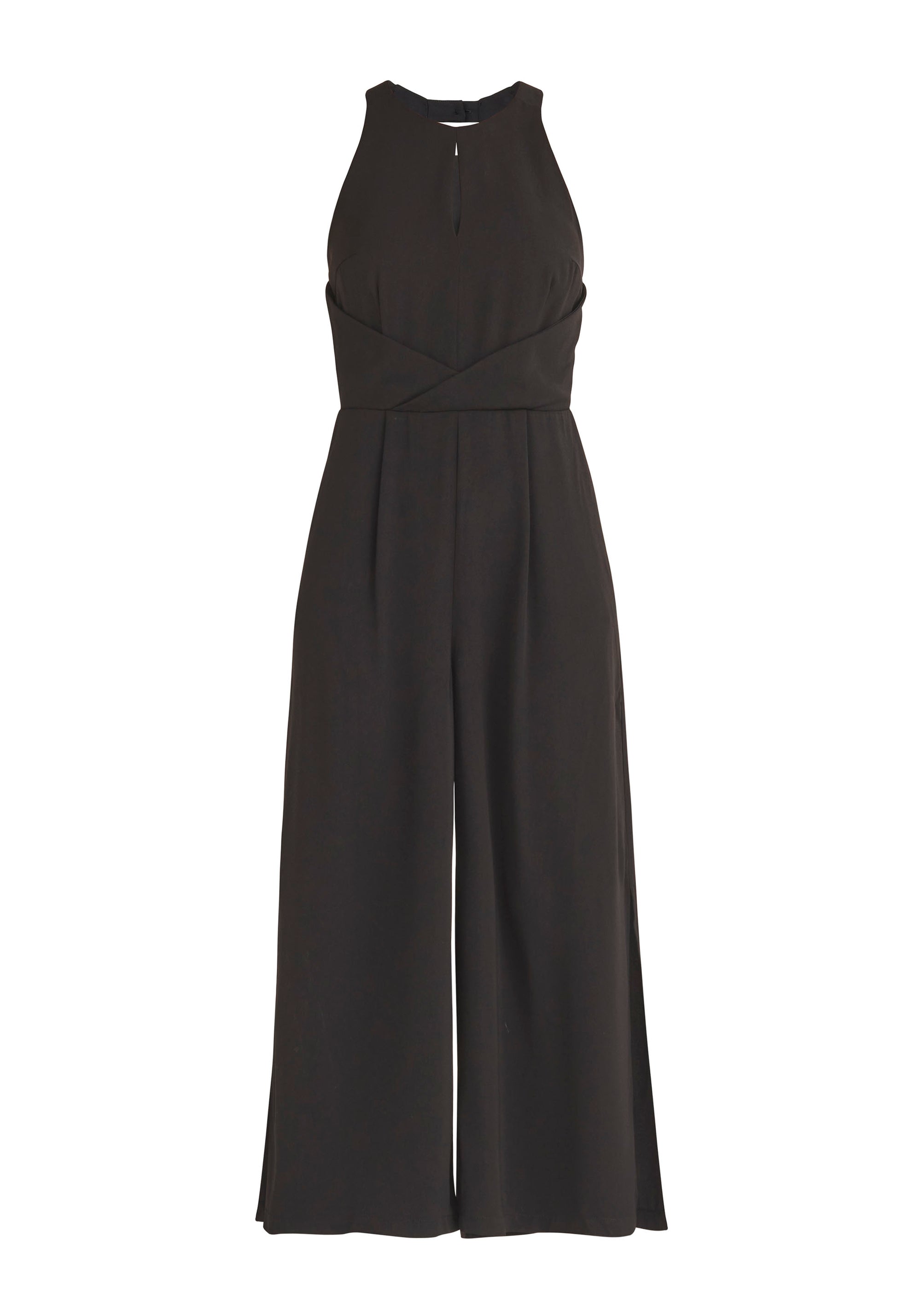 Paisie Detailed Waist Halterneck Jumpsuit in Black Cut Out