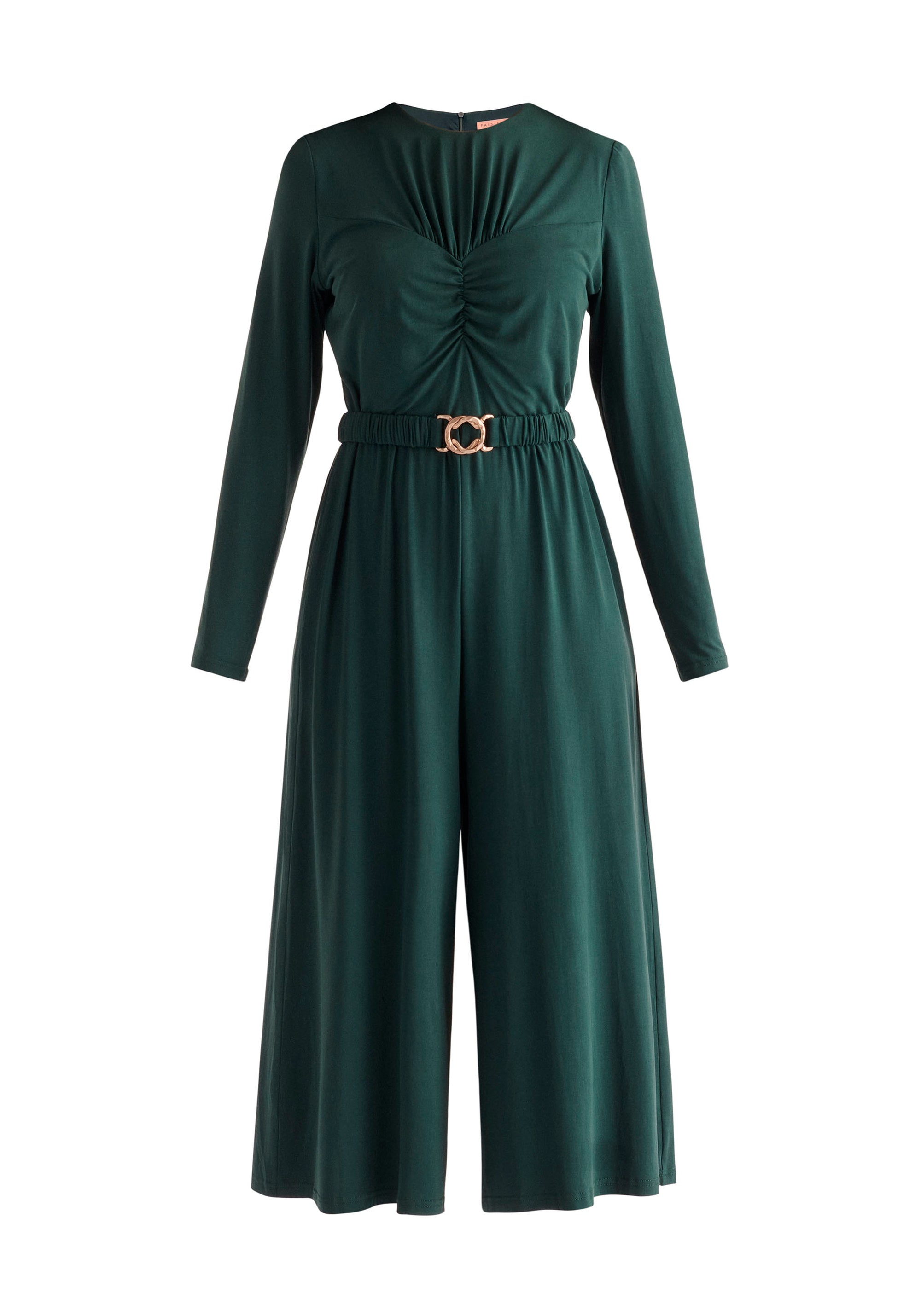 Paisie Ruched Modal Jumpsuit in Dark Green Cut Out