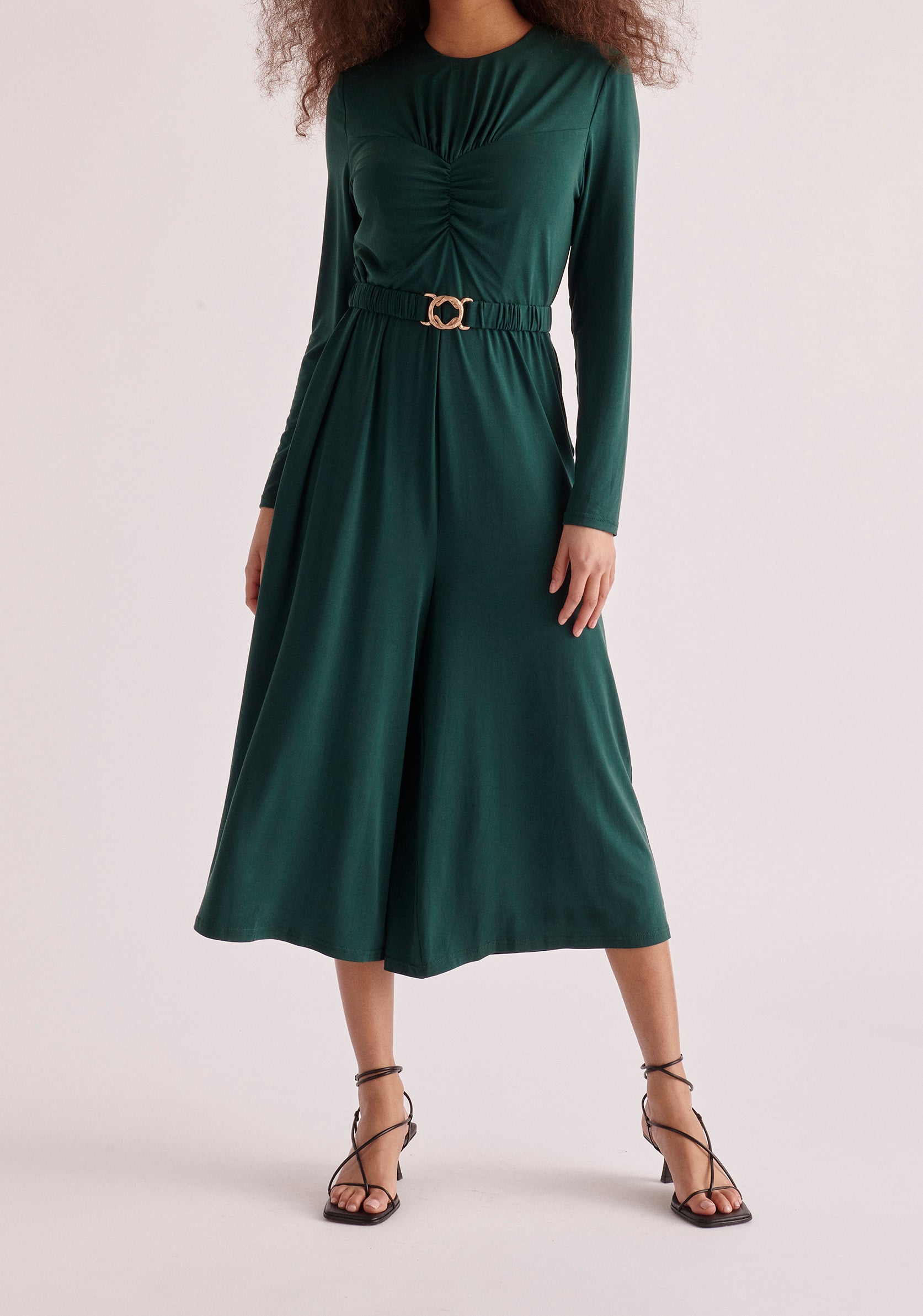 Paisie Ruched Modal Jumpsuit in Dark Green 