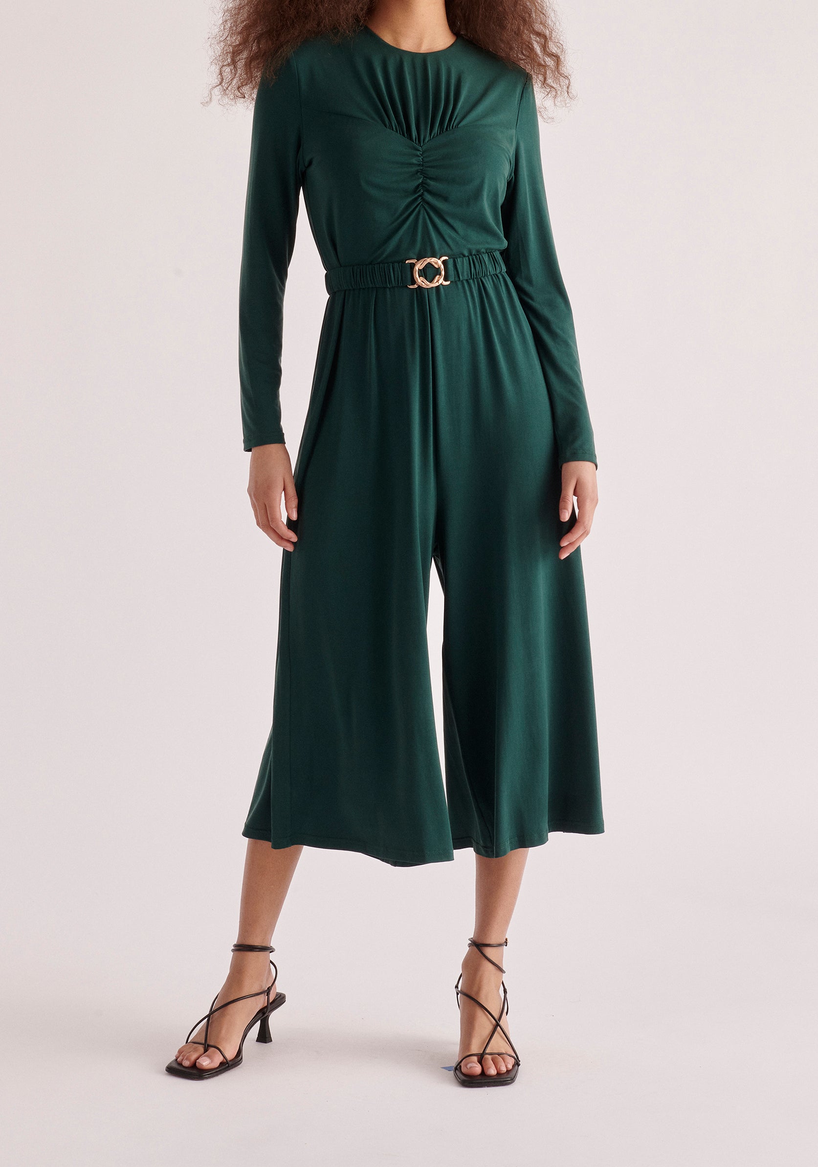 Paisie Ruched Modal Jumpsuit in Dark Green 