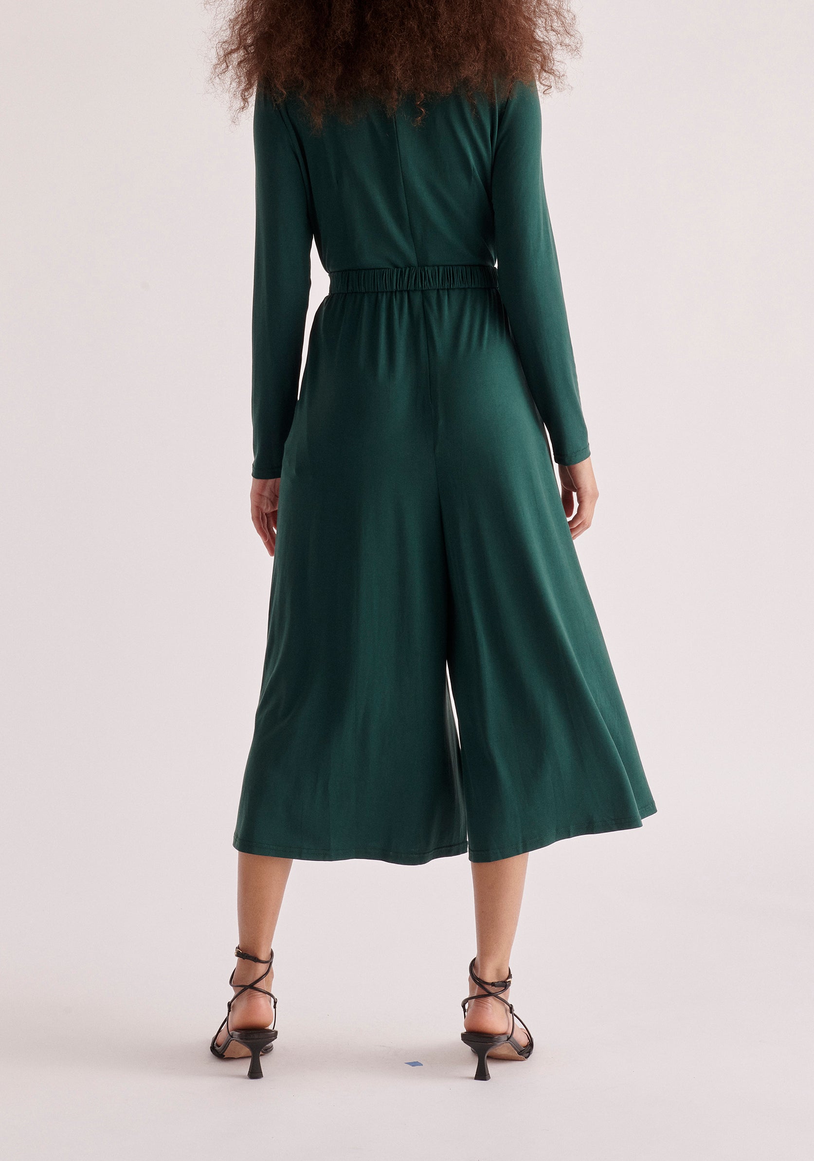 Paisie Ruched Modal Jumpsuit in Dark Green Back