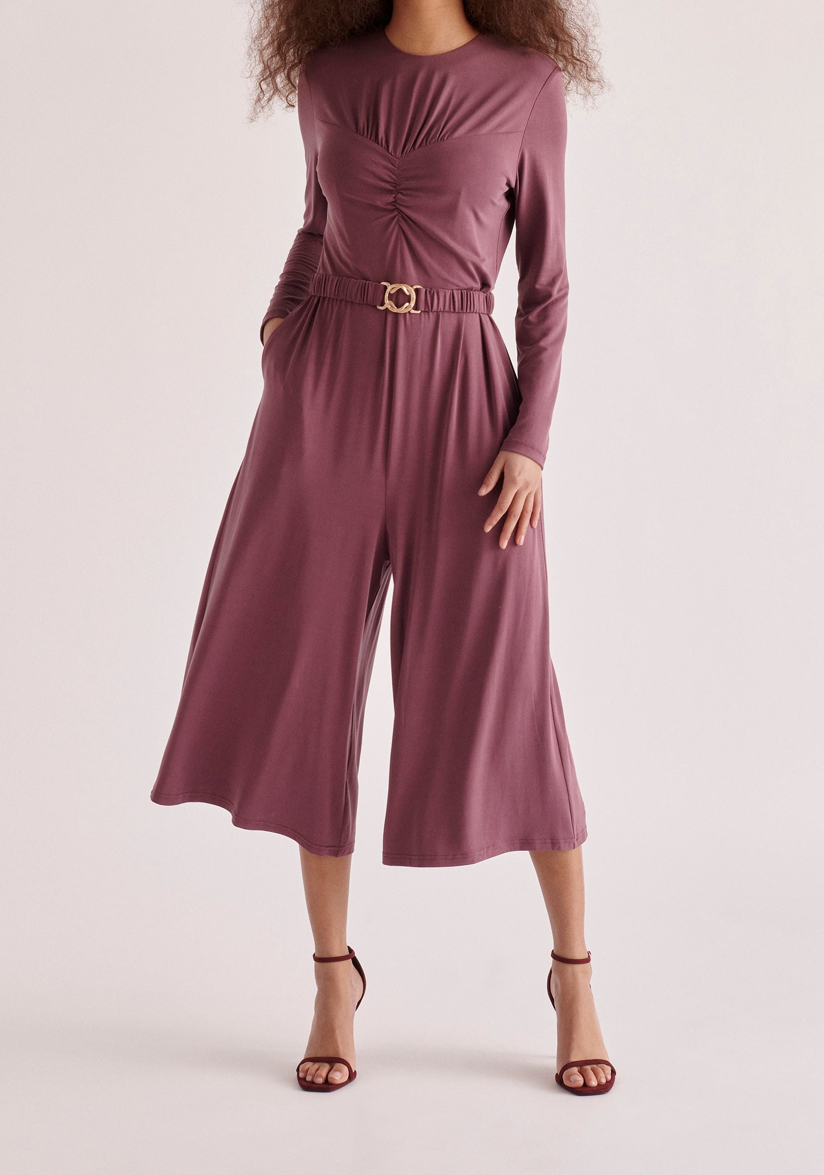 Paisie Ruched Modal Jumpsuit in Purple