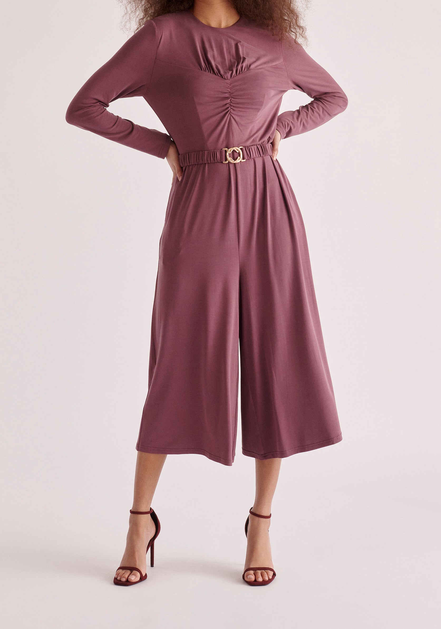 Paisie Ruched Modal Jumpsuit in Purple