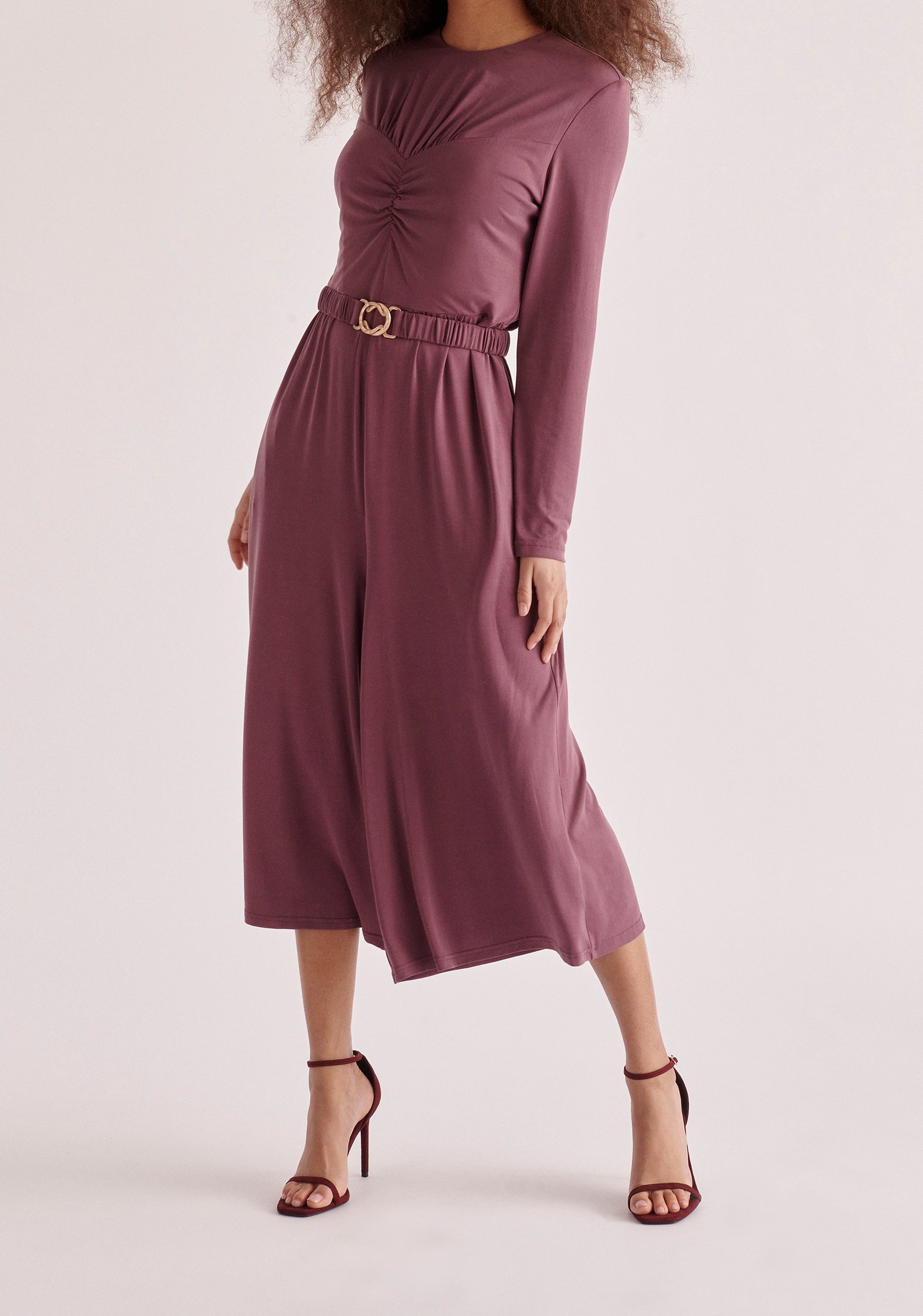 Paisie Ruched Modal Jumpsuit in Purple