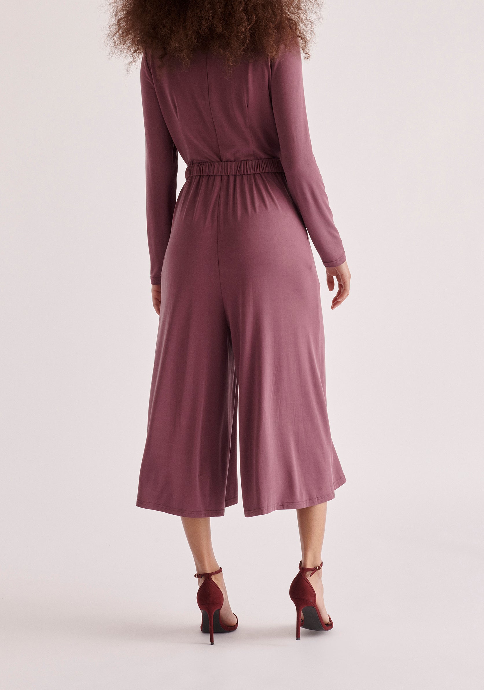 Paisie Ruched Modal Jumpsuit in Purple Back