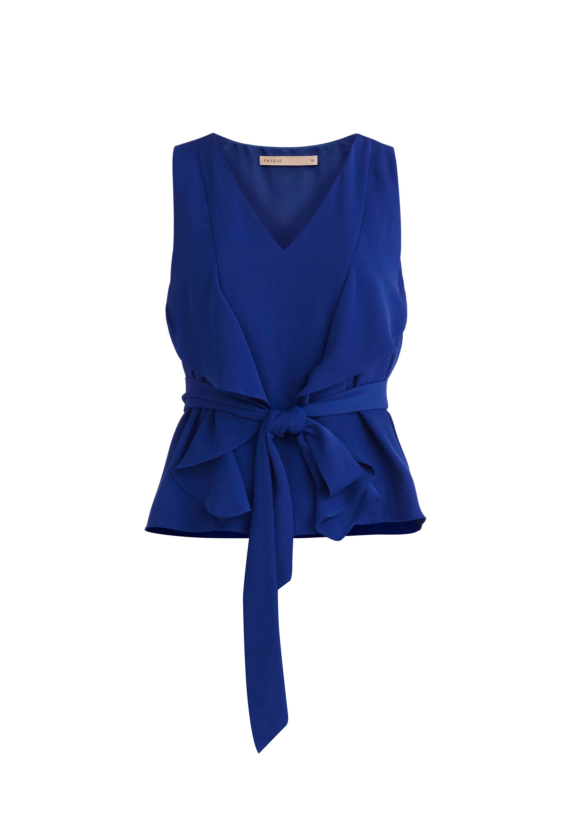 Paisie Sleeveless Frilled V-Neck Blouse in Royal Blue Cut Out