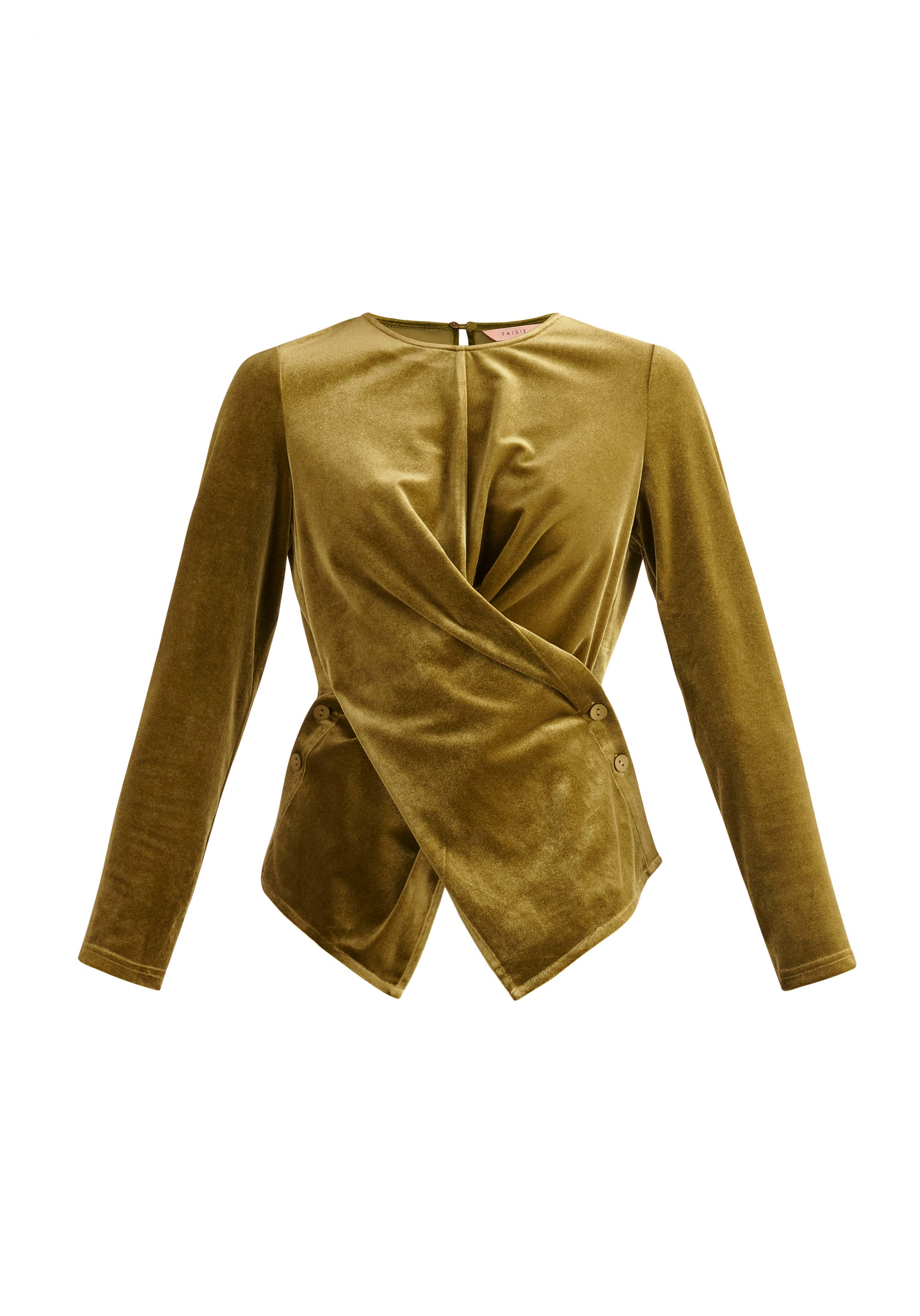 Paisie Draped Velvet Top in Olive Green Cut Out