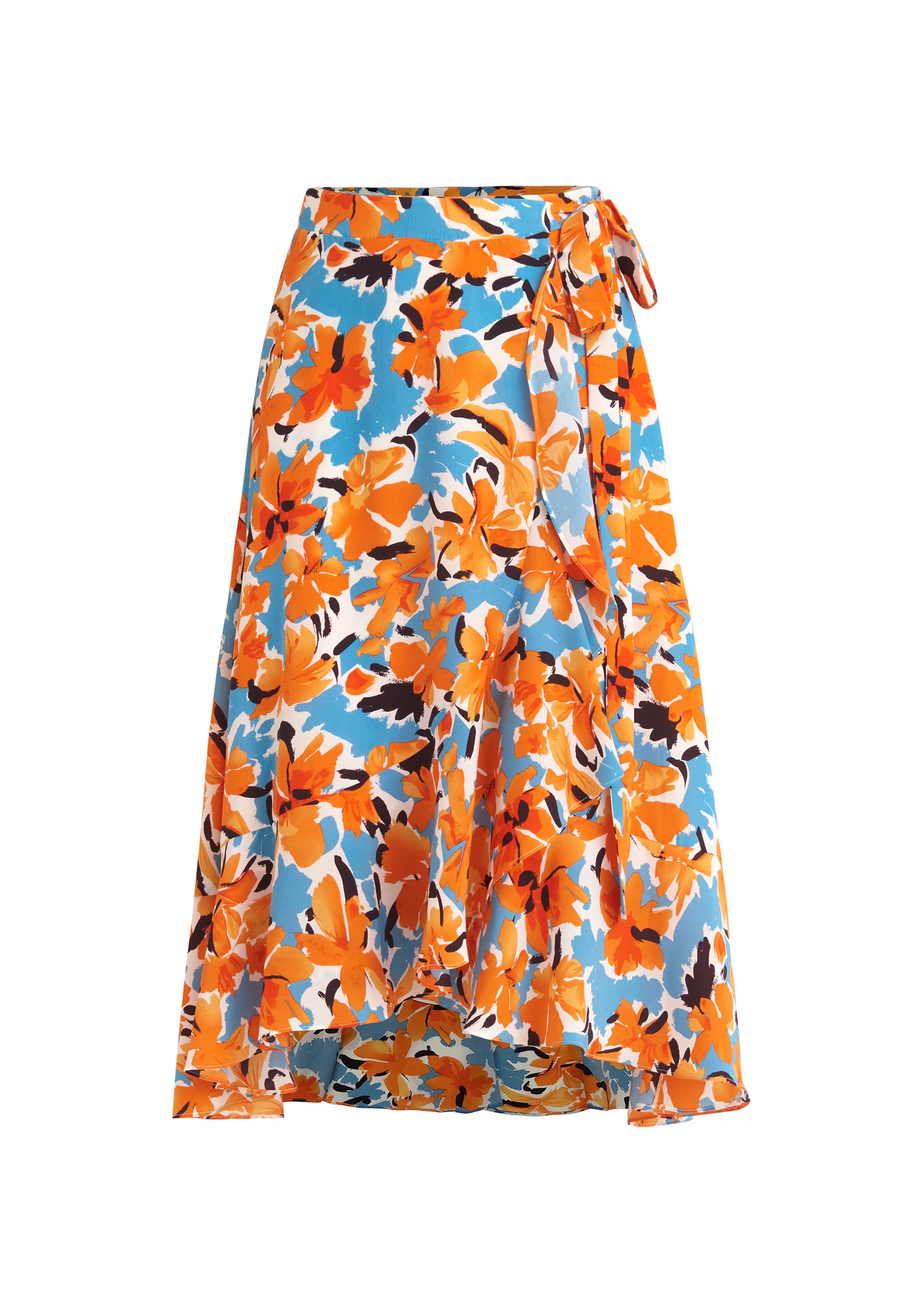 Paisie Floral Wrap Skirt with Frills in Orange Cut Out