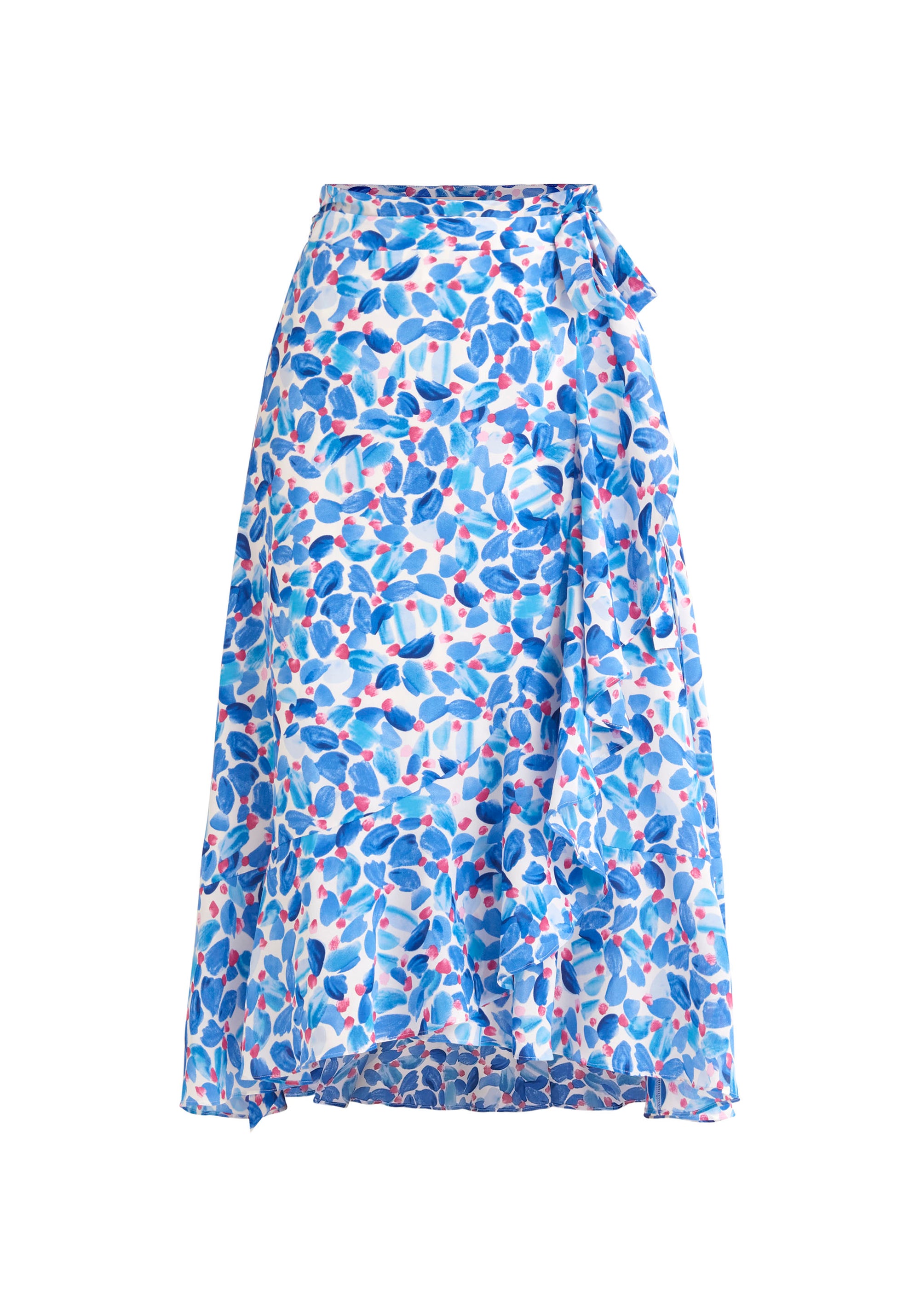 Paisie Floral Wrap Skirt with Frills in Blue Cut Out