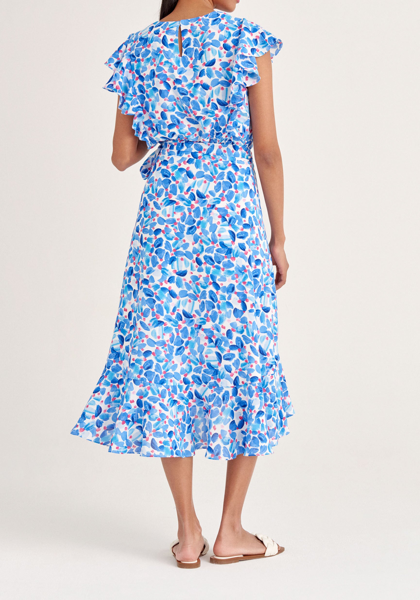 Paisie Floral Wrap Skirt with Frills in Blue Back