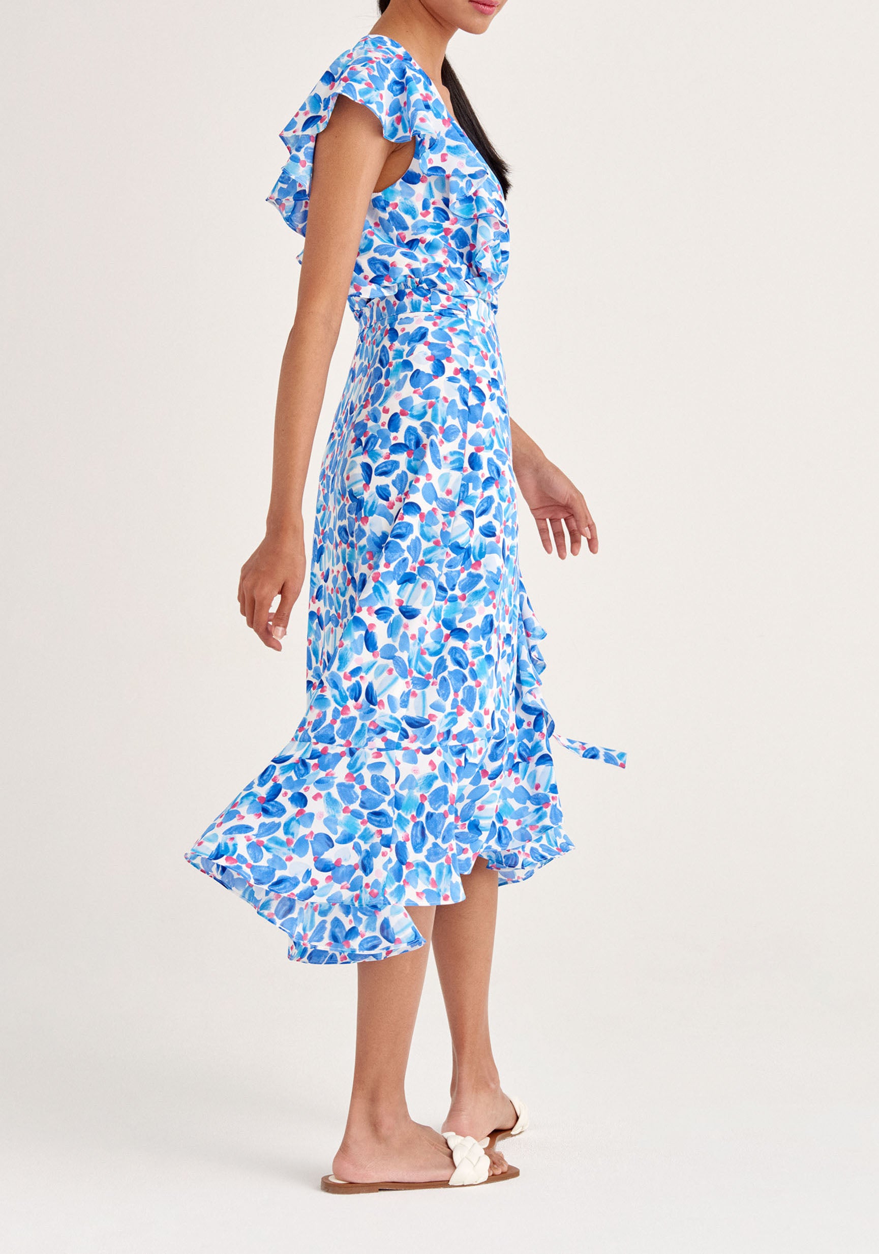 Paisie Floral Wrap Skirt with Frills in Blue Side