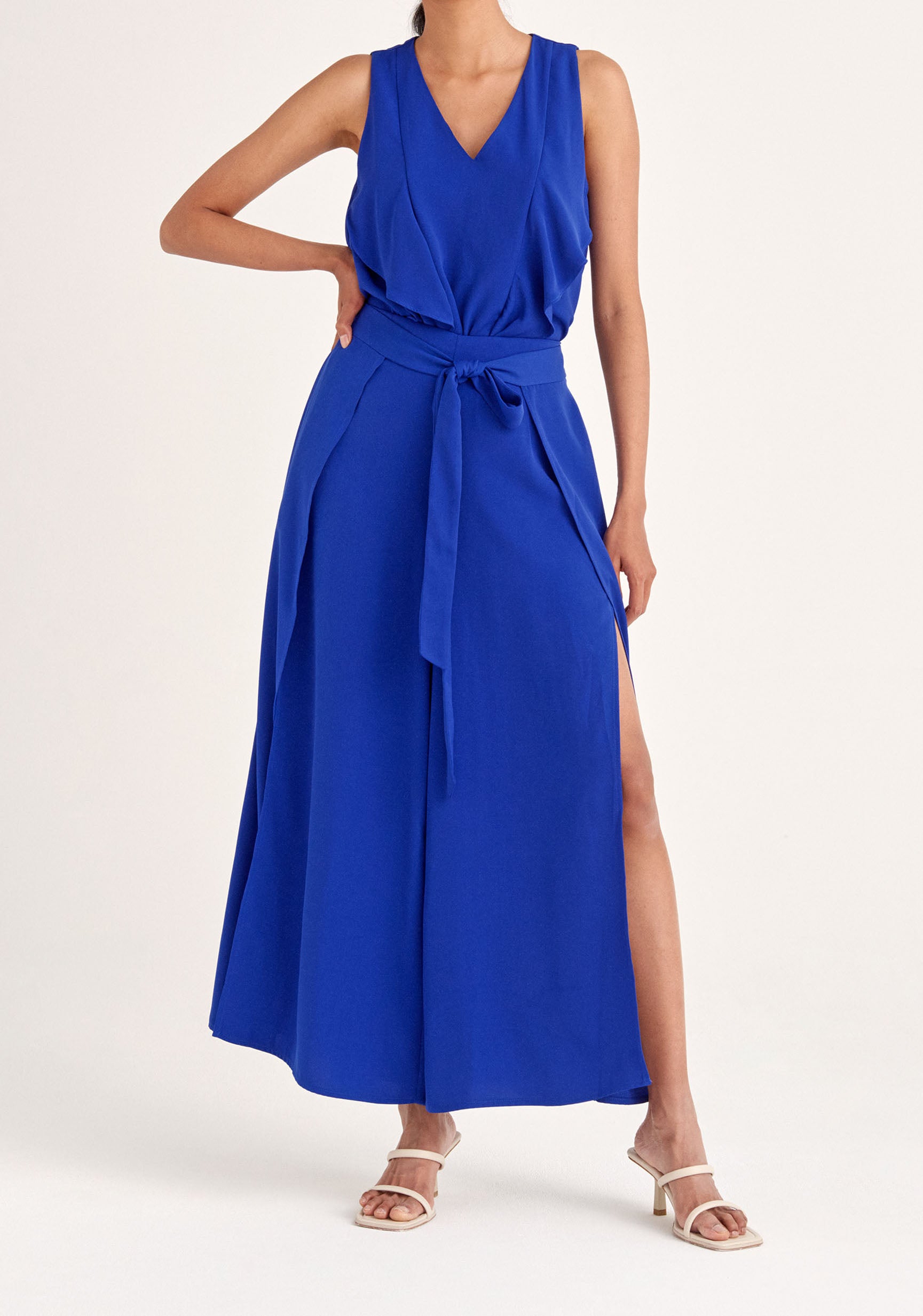 Paisie Layered Wide Leg Trousers in Royal Blue