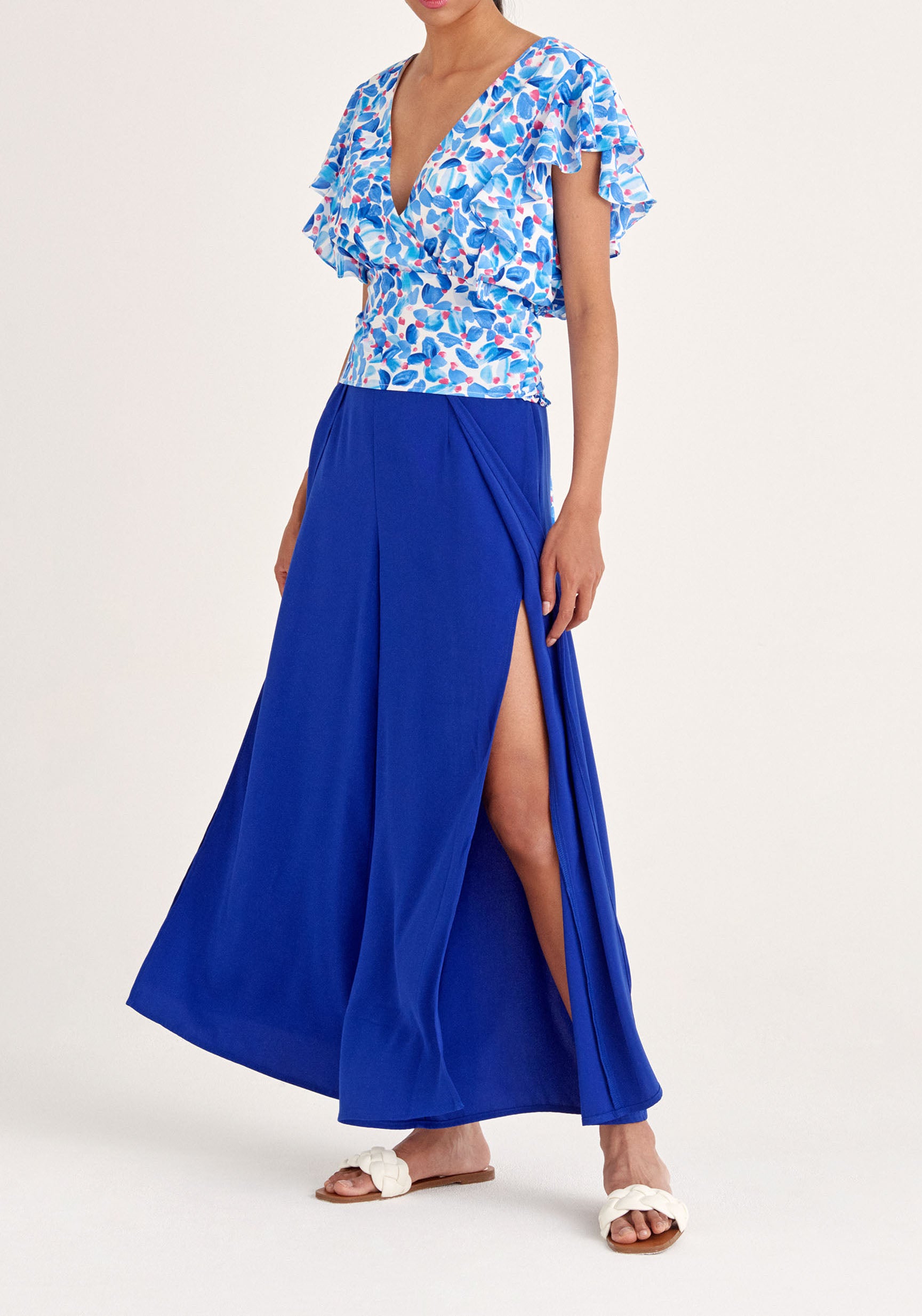 Paisie Layered Wide Leg Trousers in Royal Blue