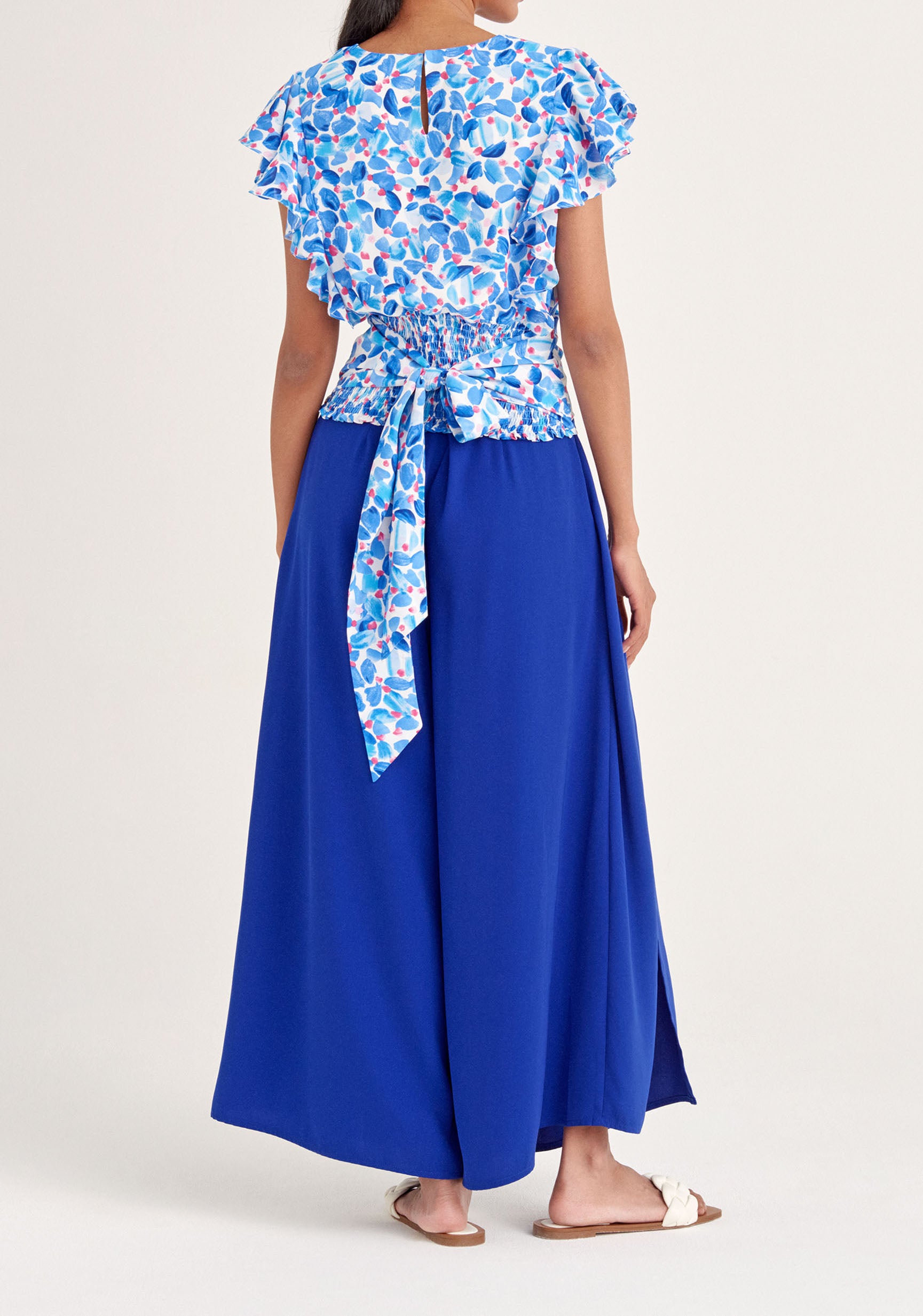 Paisie Layered Wide Leg Trousers in Royal Blue Back