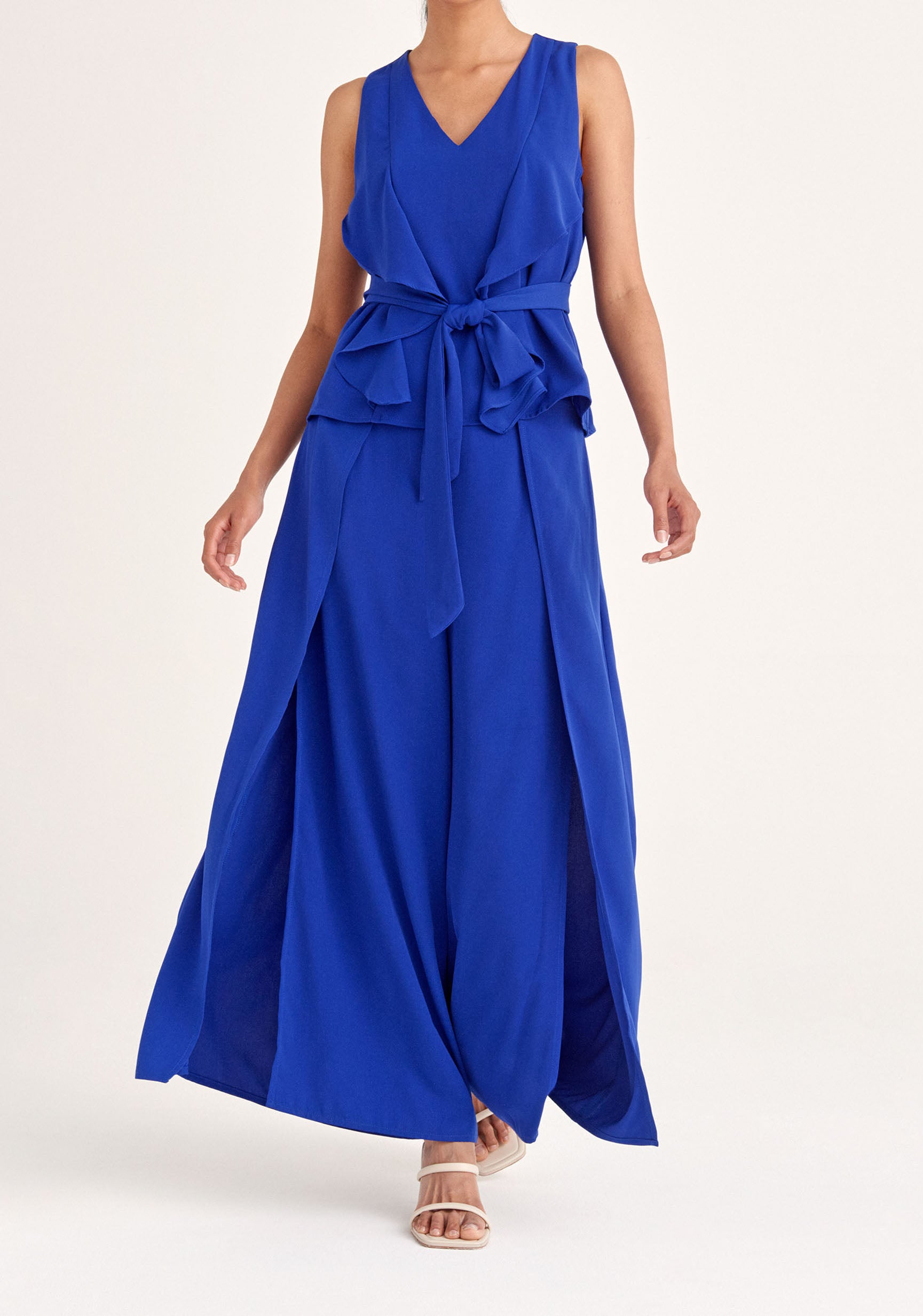 Paisie Layered Wide Leg Trousers in Royal Blue