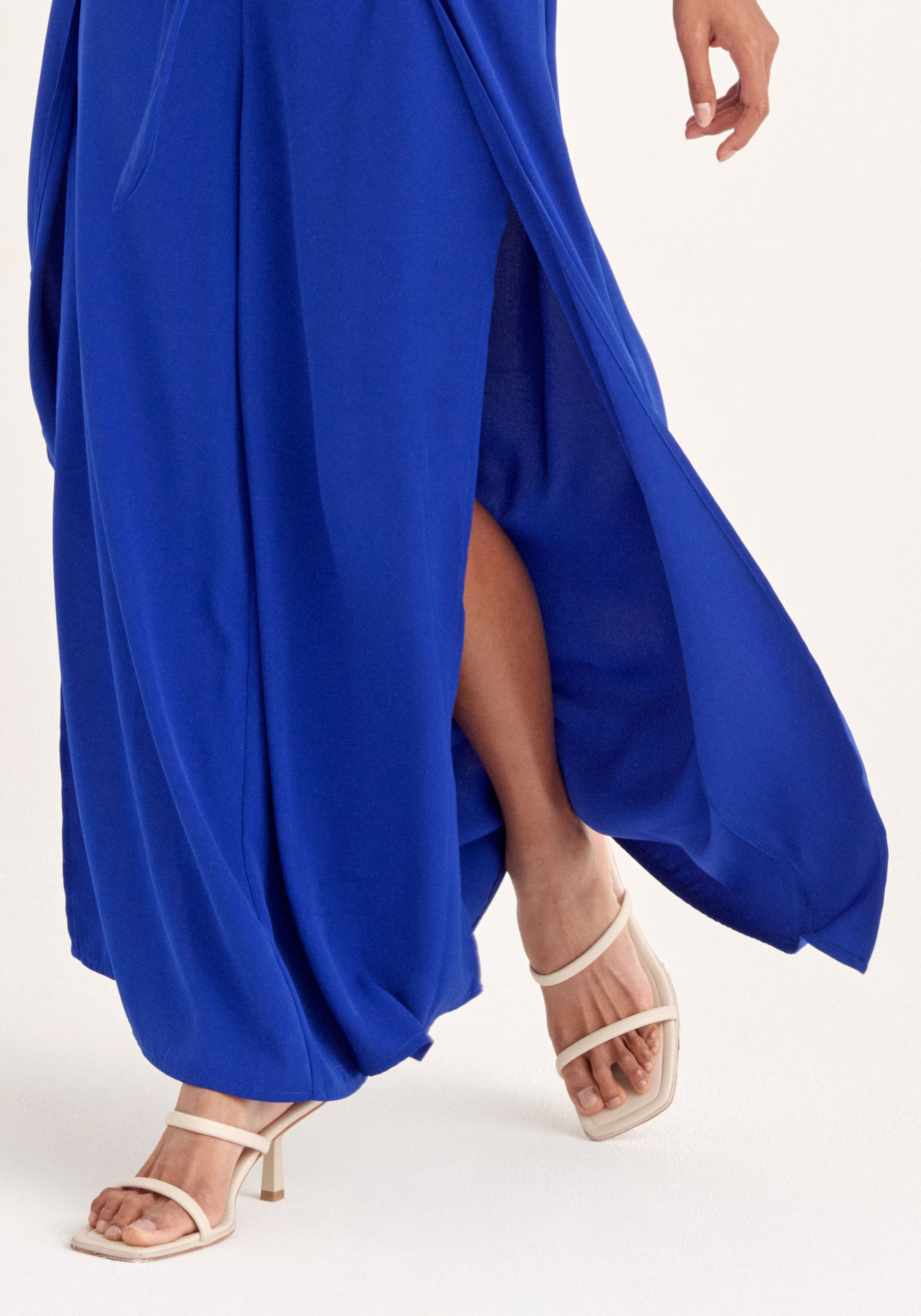 Paisie Layered Wide Leg Trousers in Royal Blue Close Up