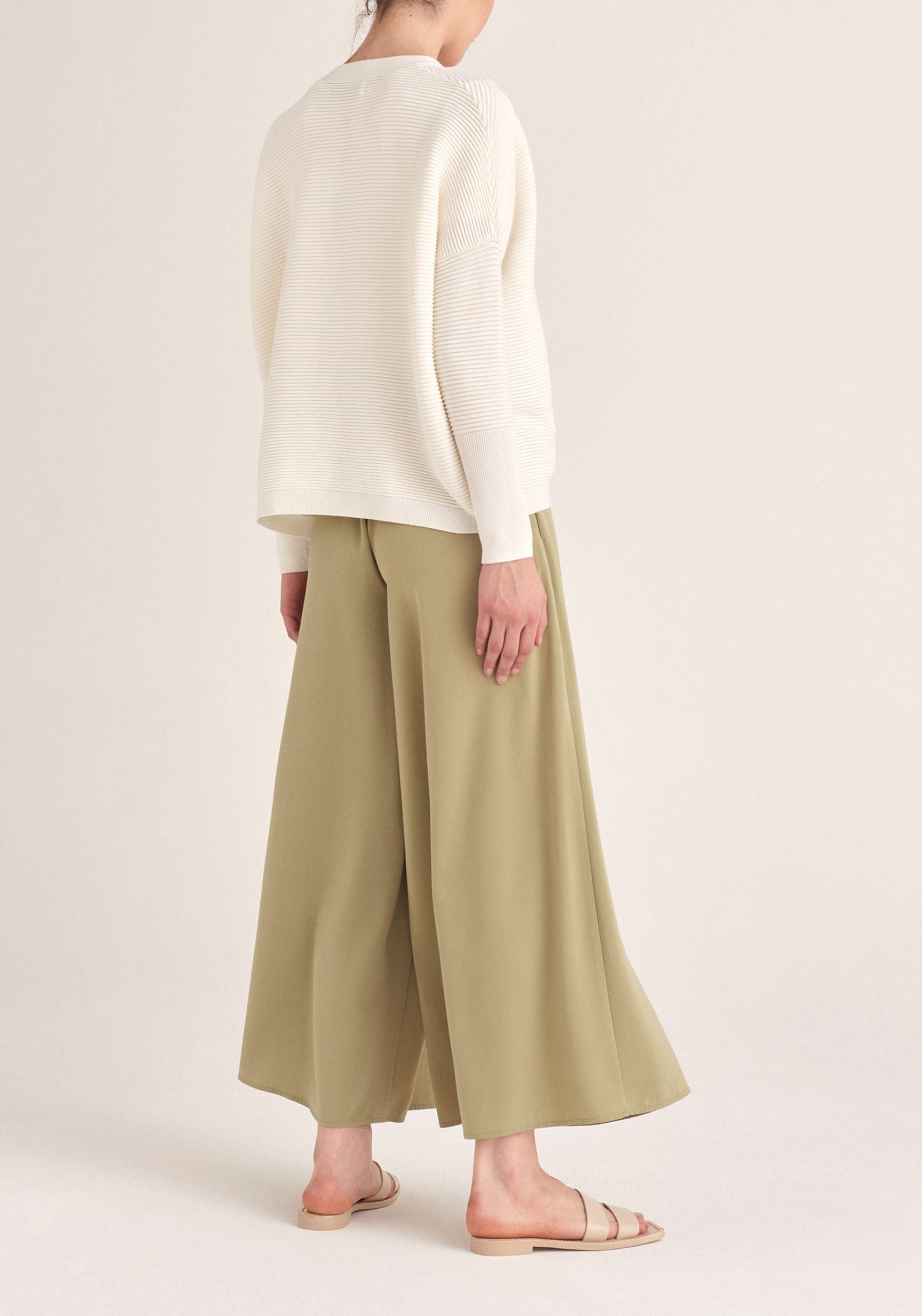 Paisie Layered Wide Leg Trousers in Light Green Back