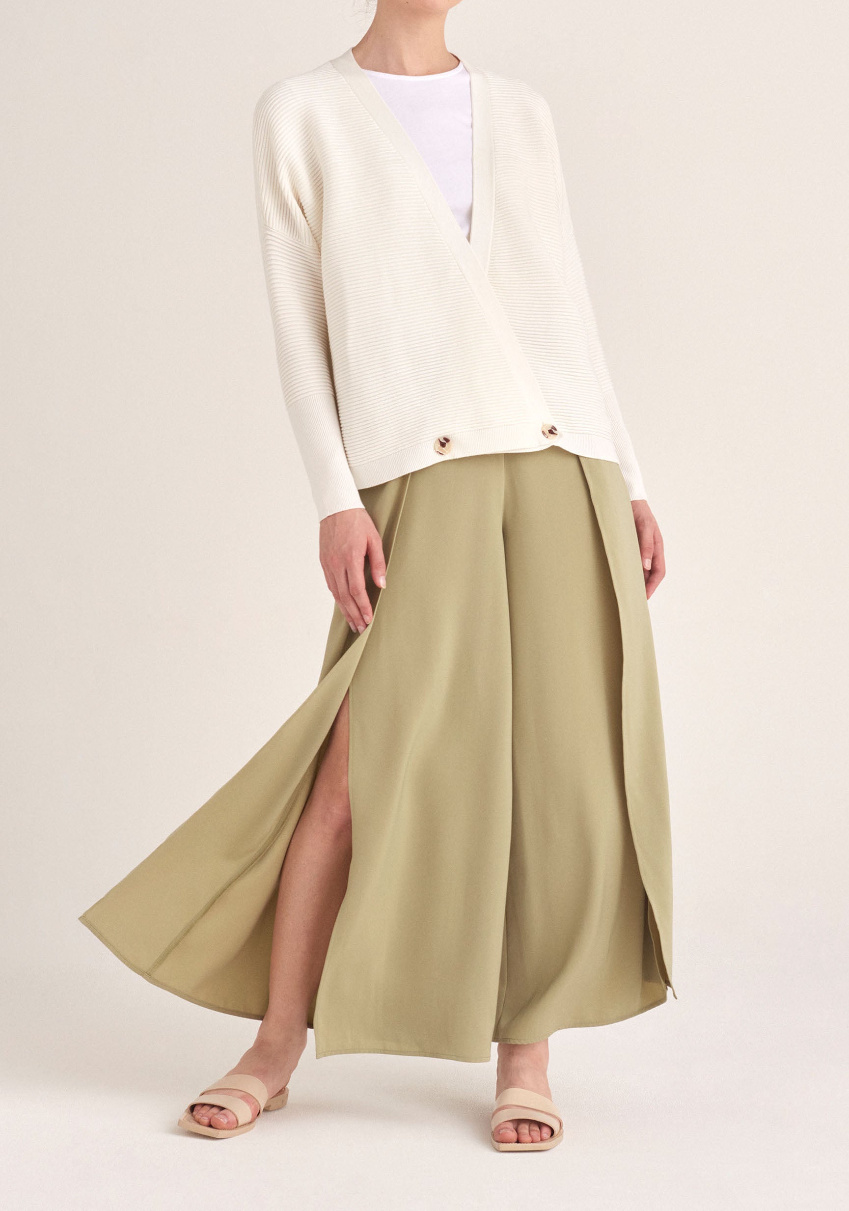 Paisie Layered Wide Leg Trousers in Light Green