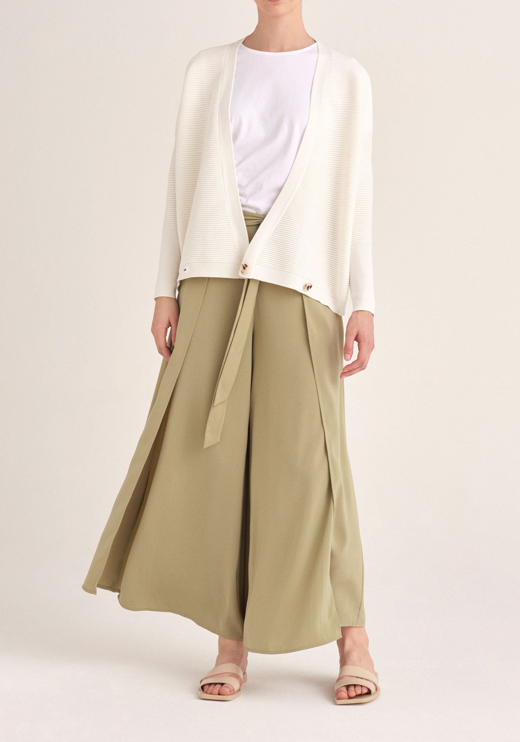 Paisie Layered Wide Leg Trousers in Light Green