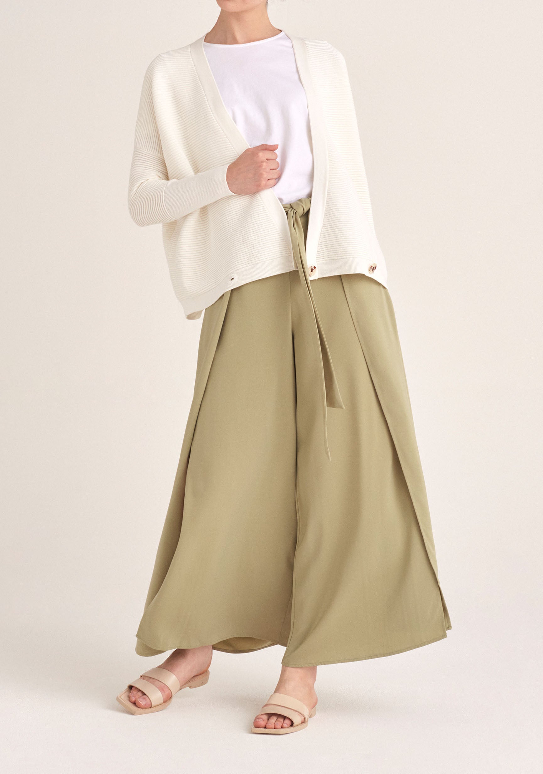 Paisie Layered Wide Leg Trousers in Light Green