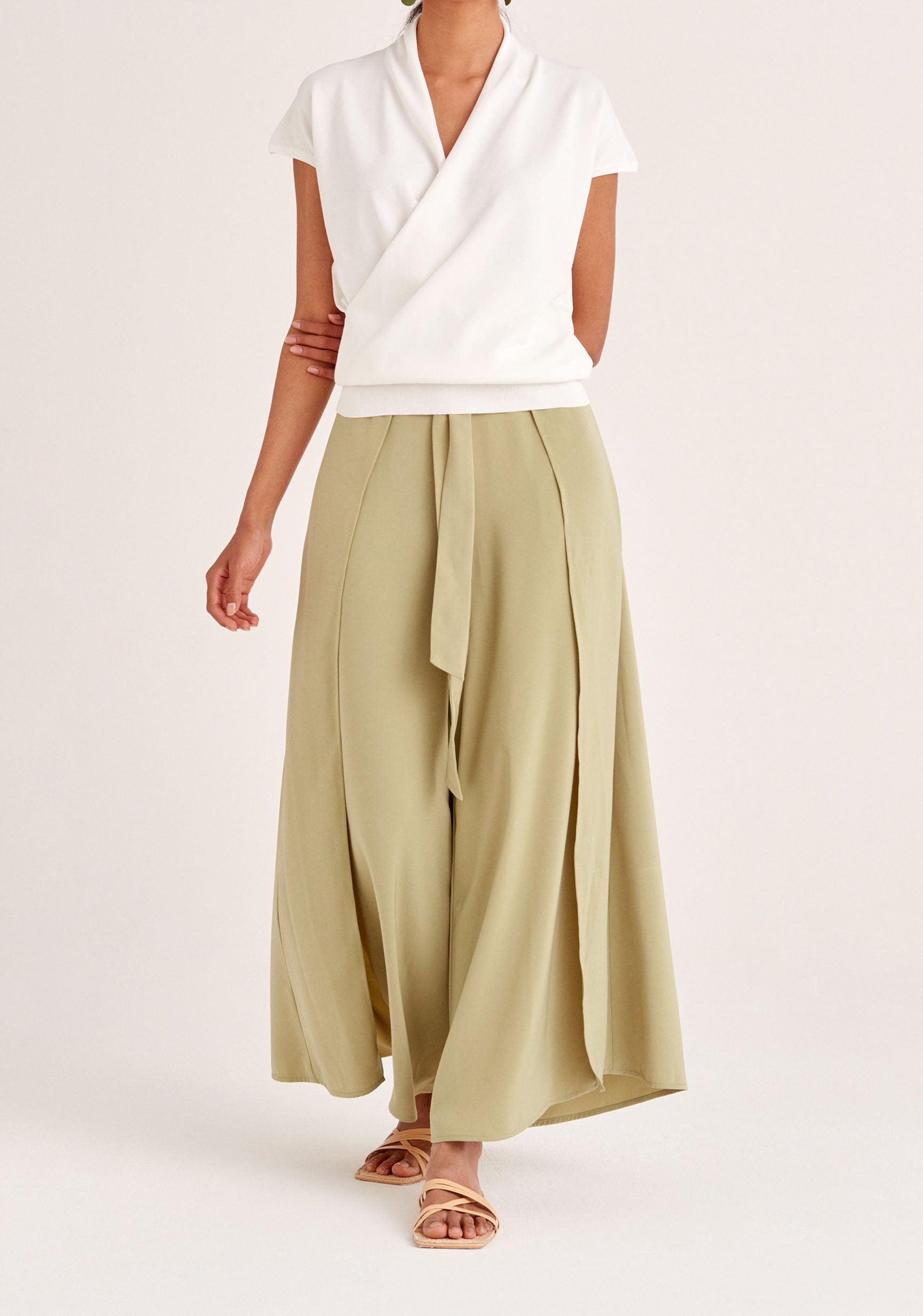 Paisie Layered Wide Leg Trousers in Light Green