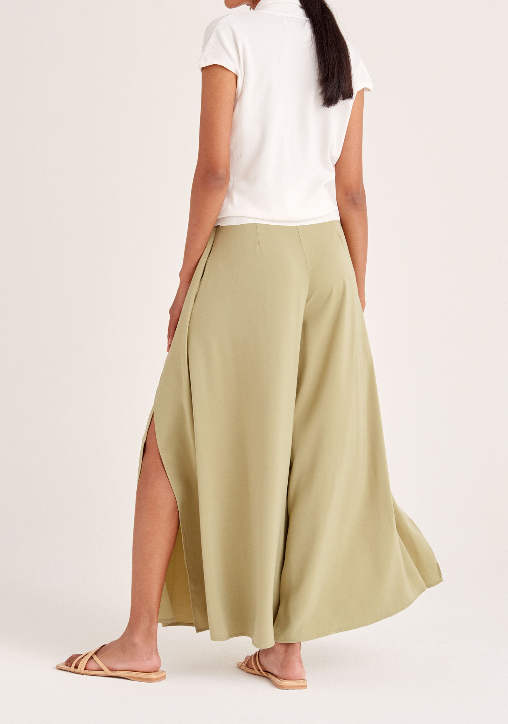 Paisie Layered Wide Leg Trousers in Light Green Back