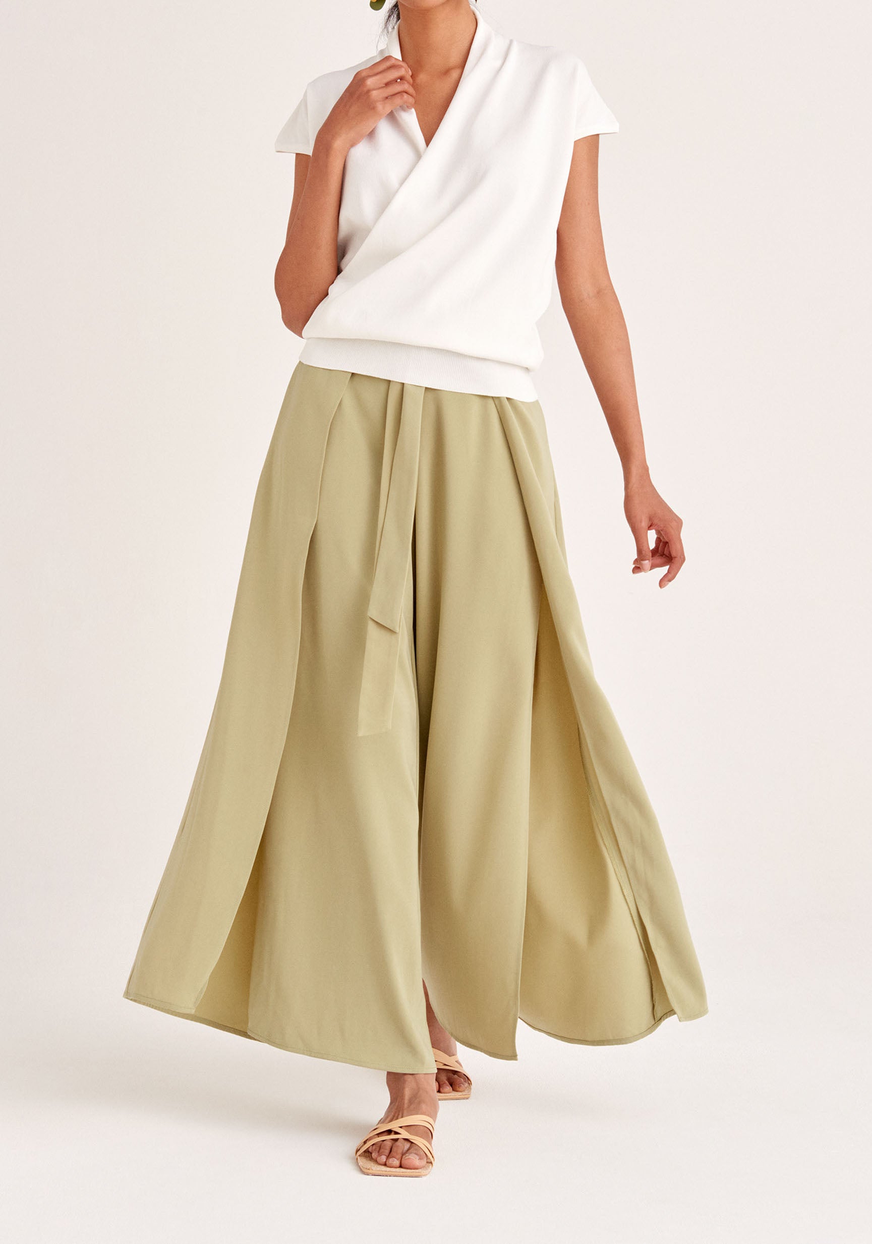 Paisie Layered Wide Leg Trousers in Light Green