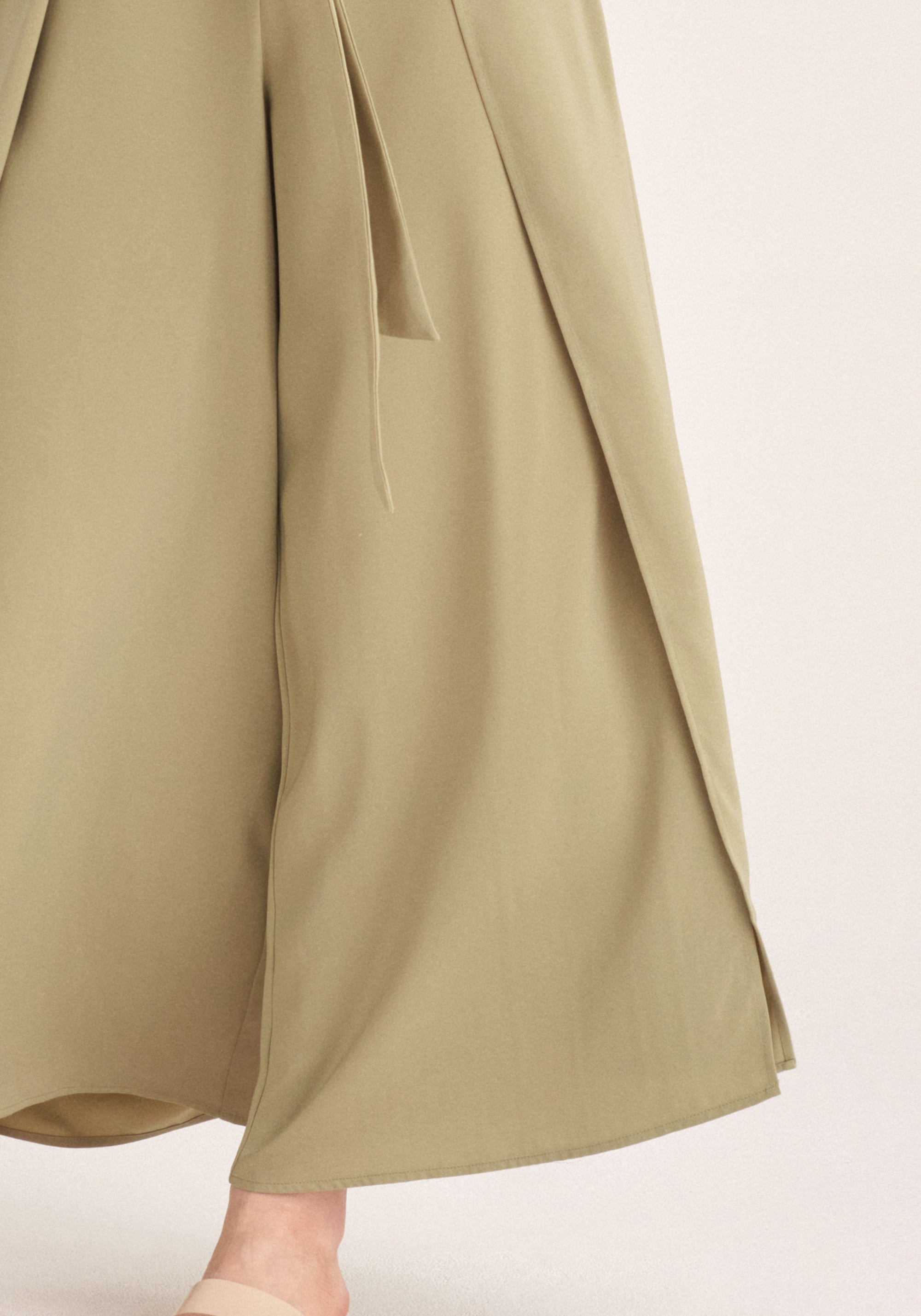 Paisie Layered Wide Leg Trousers in Light Green Close Up