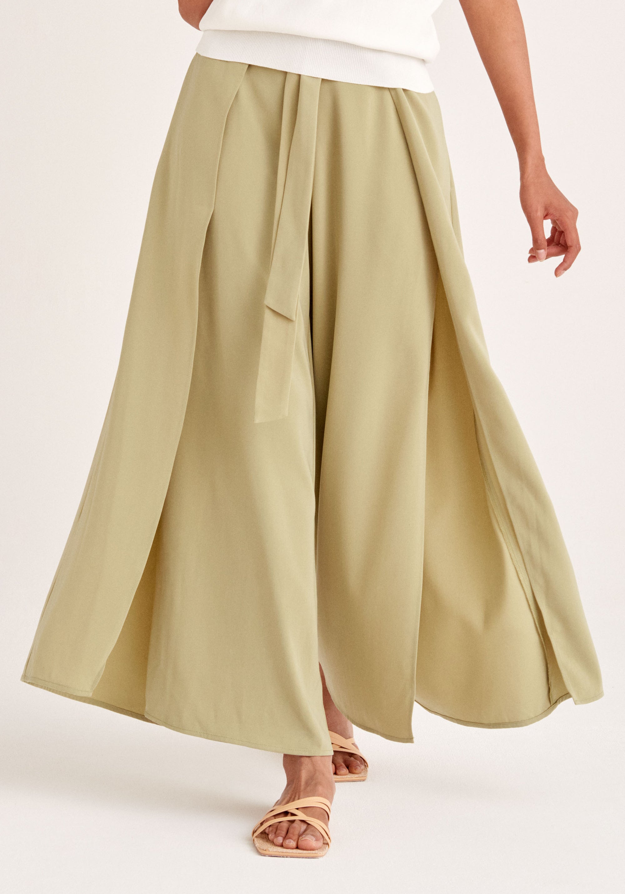 Paisie Layered Wide Leg Trousers in Light Green