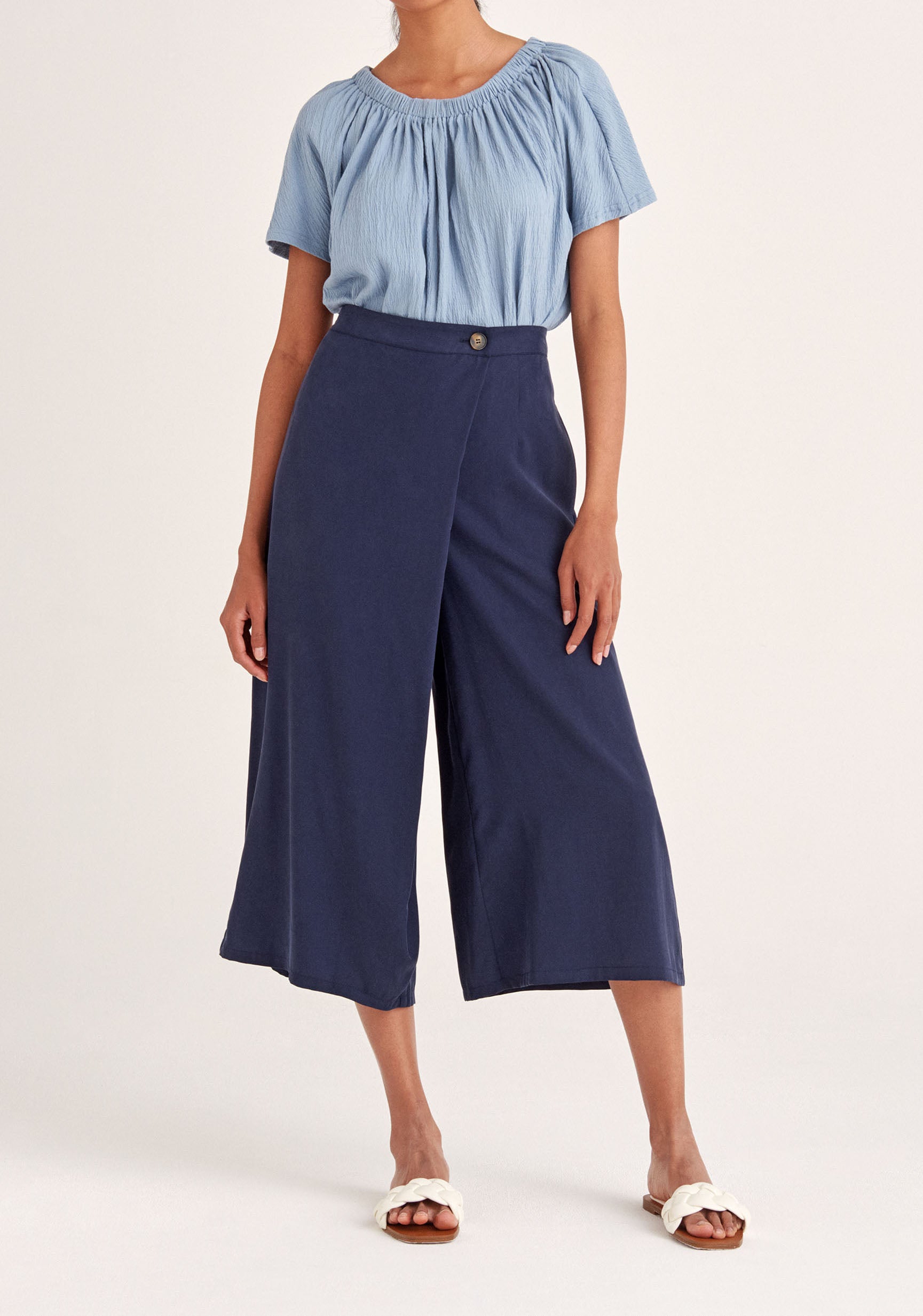 Paisie Tencel Wrap Culottes in Navy