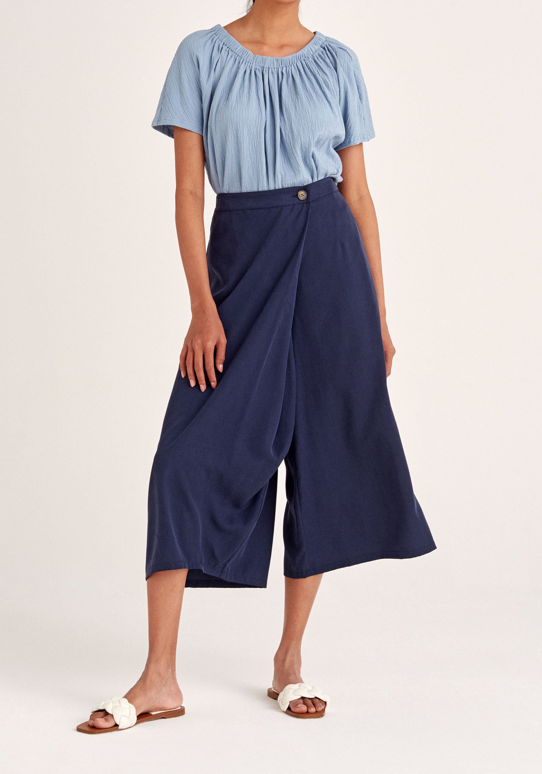 Paisie Tencel Wrap Culottes in Navy