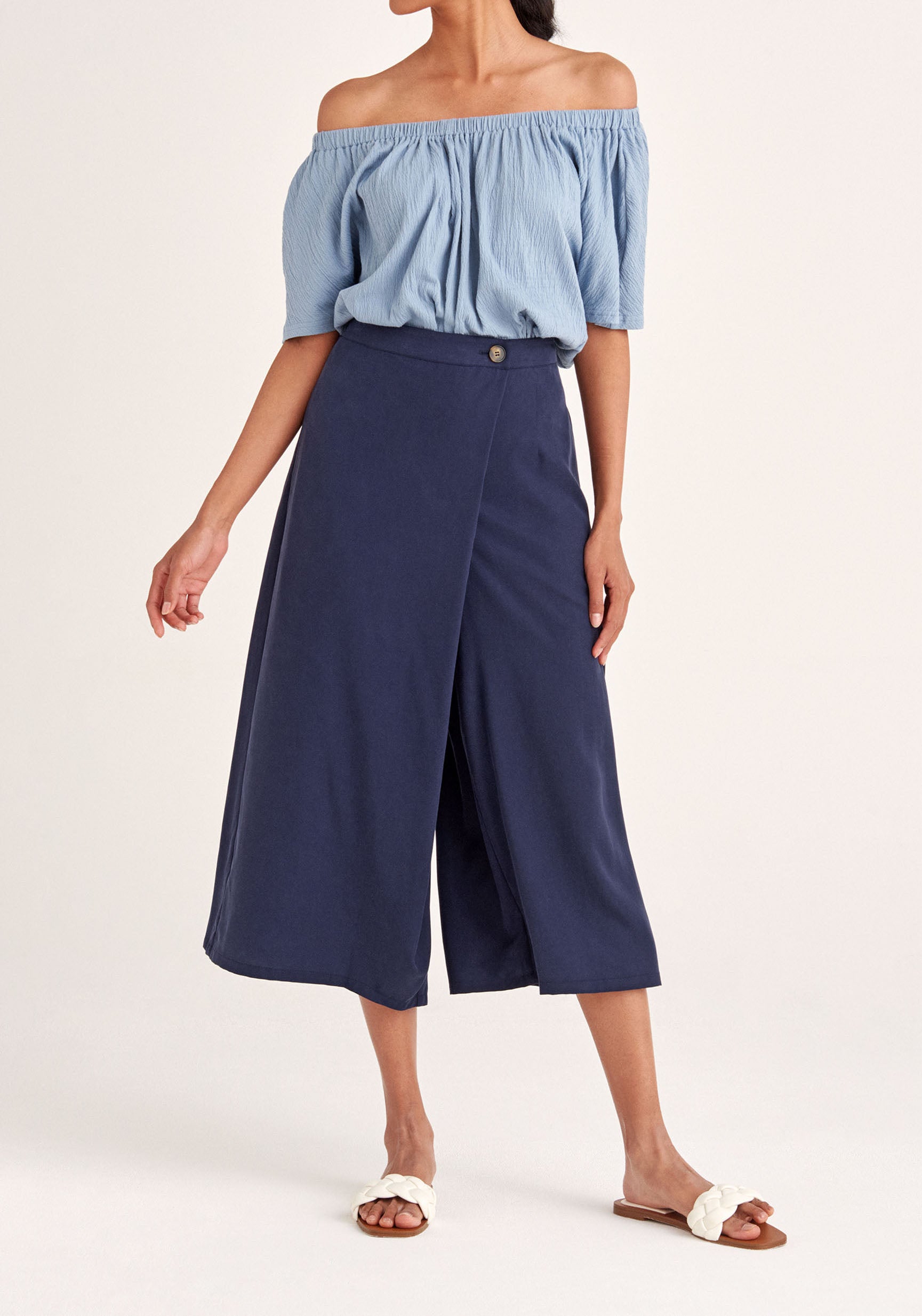 Paisie Tencel Wrap Culottes in Navy