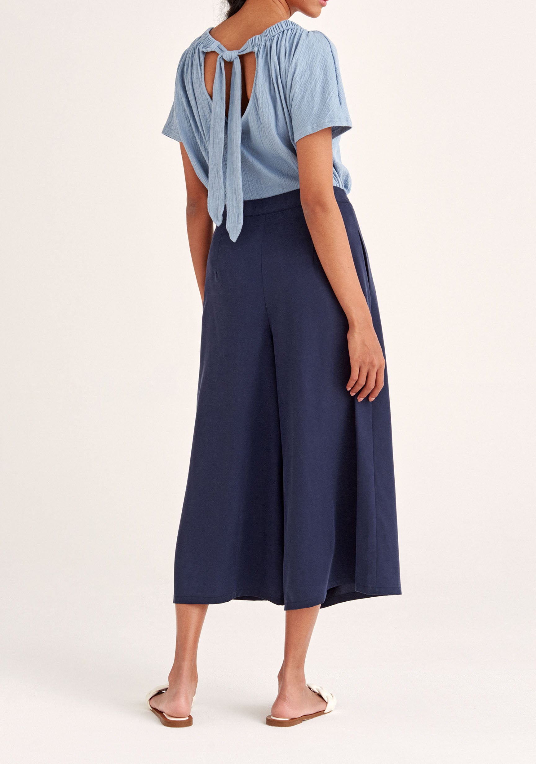 Paisie Tencel Wrap Culottes in Navy Back