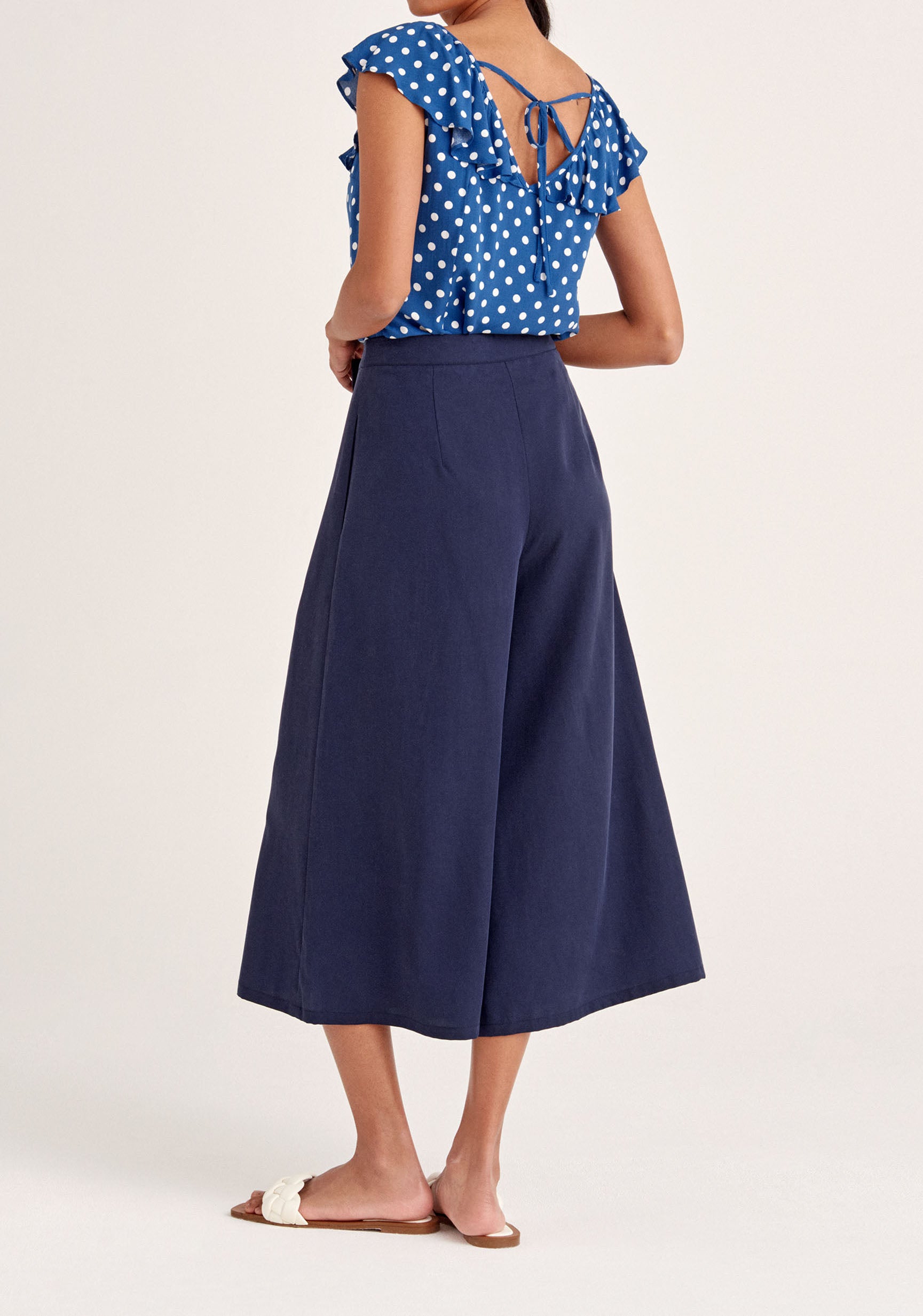 Paisie Tencel Wrap Culottes in Navy Back