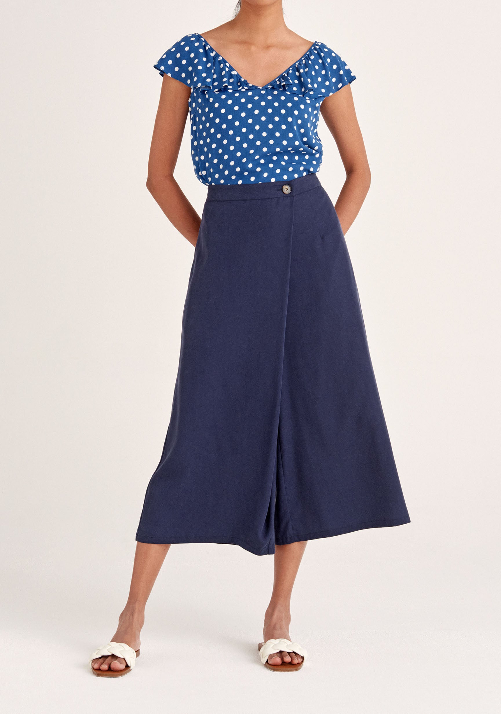 Paisie Tencel Wrap Culottes in Navy