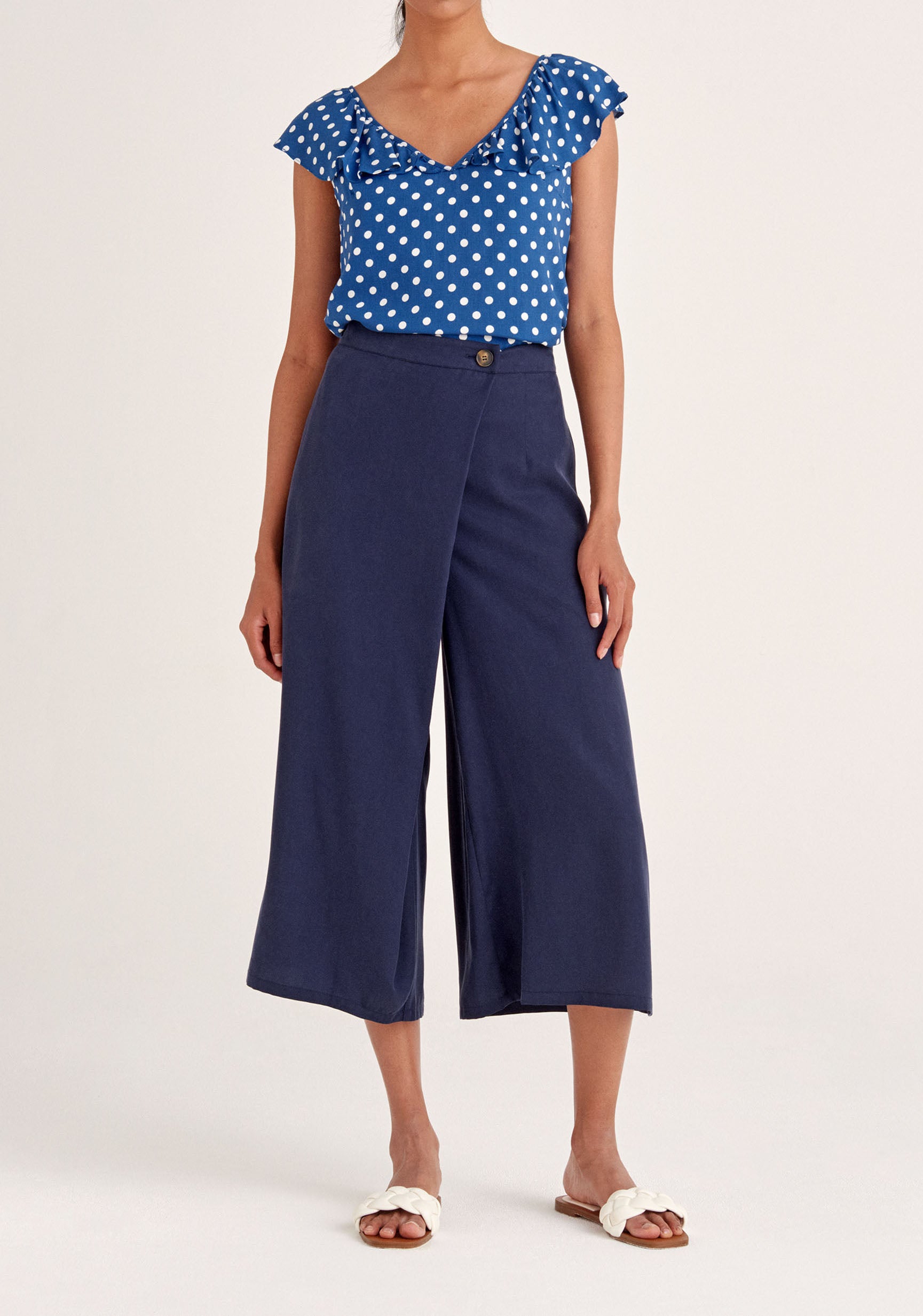 Paisie Tencel Wrap Culottes in Navy